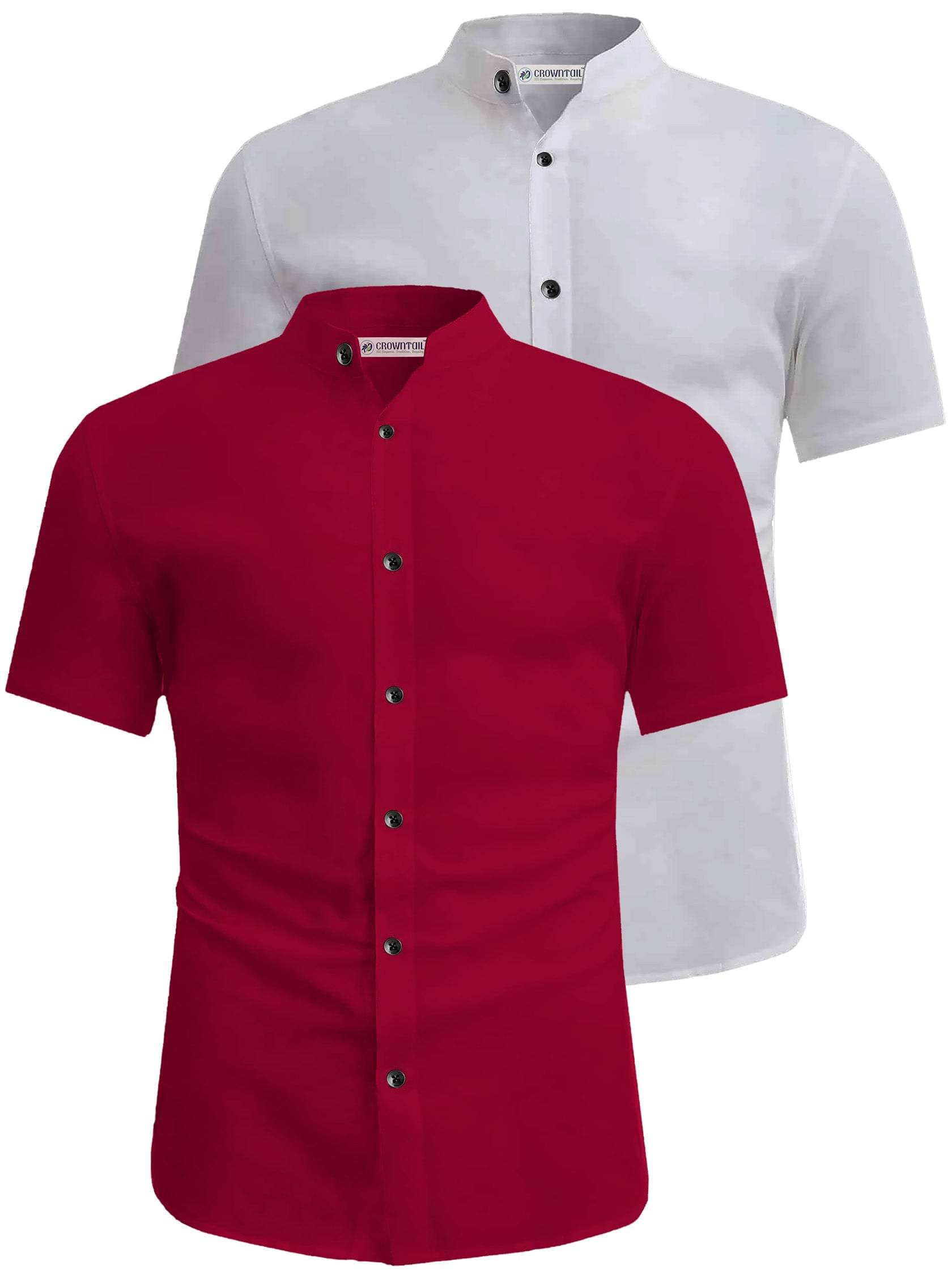 CROWNTAIL Cotton Blend Slim Fit Solids Half Sleeves Men's Casual Shirt - Maroon ( Pack of 2 ) CROWNTAIL Cotton Blend Slim Fit Solids Half Sleeves Men's Casual Shirt - Maroon ( Pack of 2 )