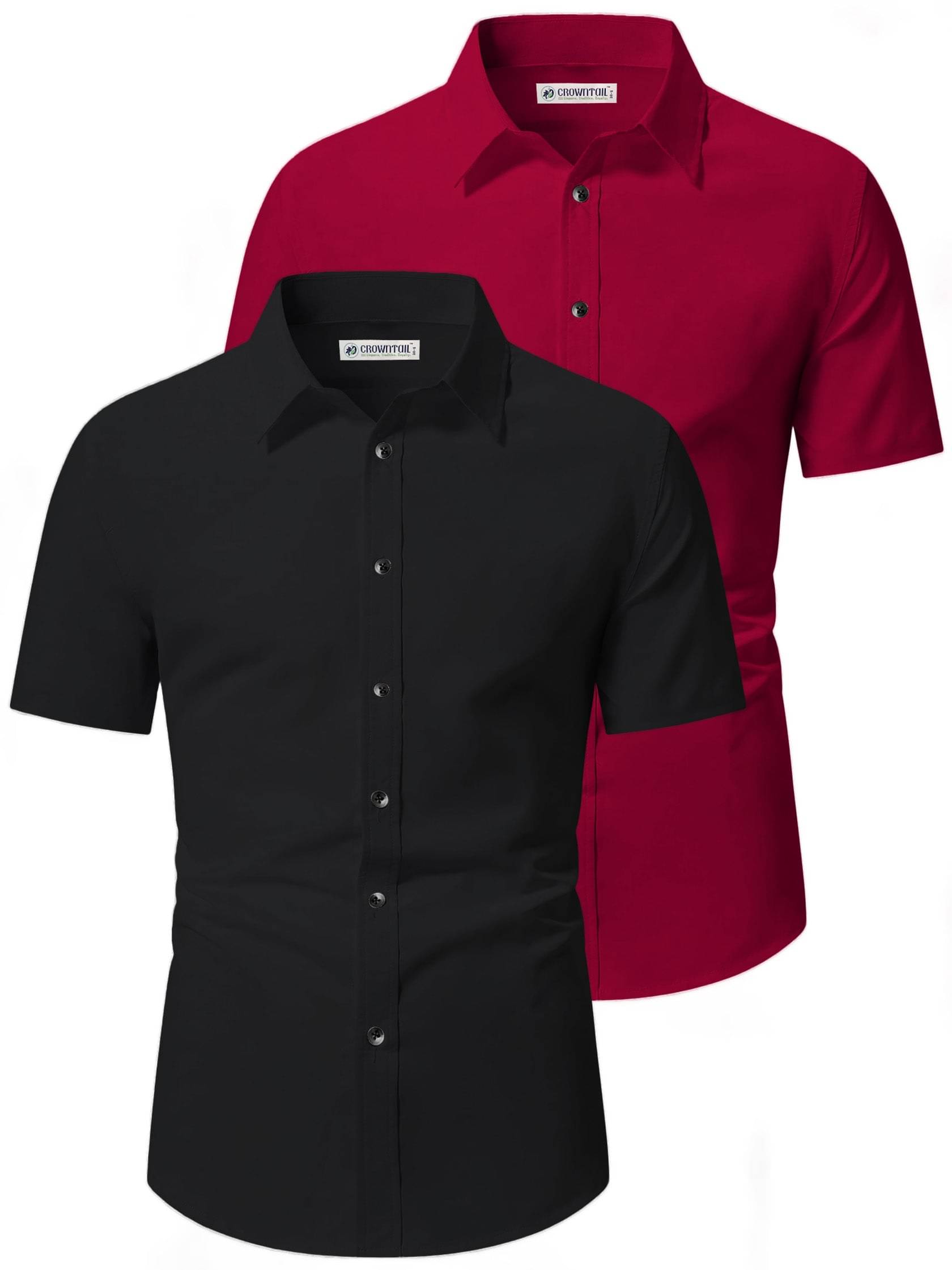 CROWNTAIL Cotton Blend Slim Fit Solids Half Sleeves Men's Casual Shirt - Maroon ( Pack of 2 )     			CROWNTAIL Cotton Blend Slim Fit Solids Half Sleeves Men's Casual Shirt - Maroon ( Pack of 2 )