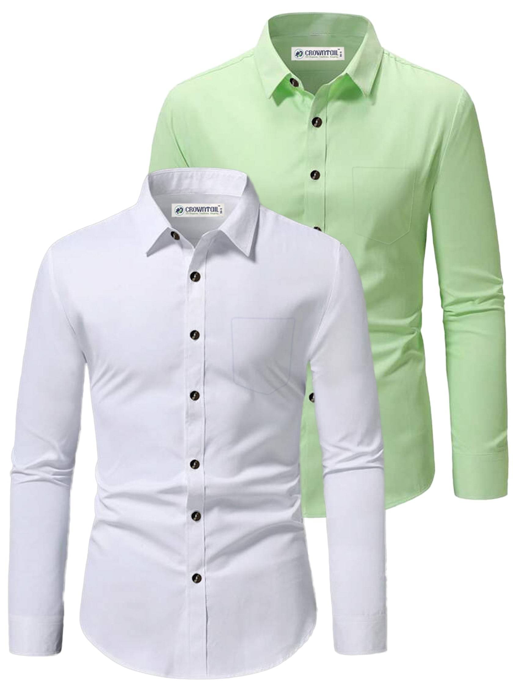     			CROWNTAIL Cotton Blend Slim Fit Solids Full Sleeves Men's Casual Shirt - Sea Green ( Pack of 2 )