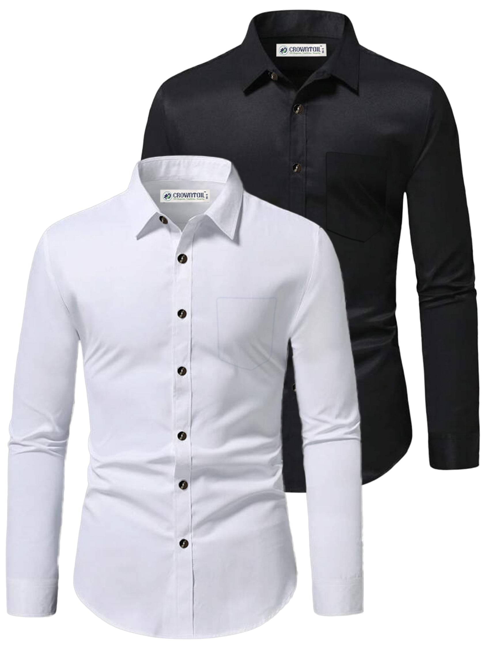     			CROWNTAIL Cotton Blend Slim Fit Solids Full Sleeves Men's Casual Shirt - White ( Pack of 2 )