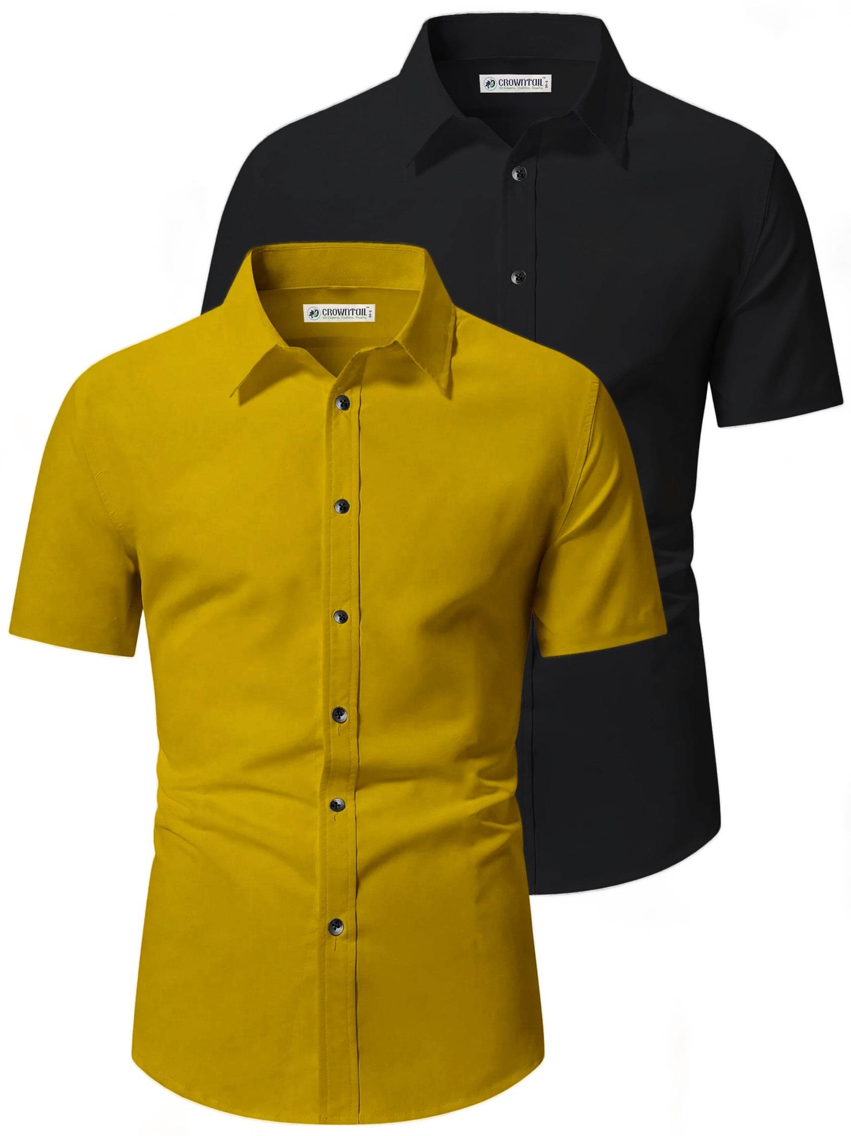 CROWNTAIL Cotton Blend Slim Fit Solids Half Sleeves Men's Casual Shirt - Yellow ( Pack of 2 )     			CROWNTAIL Cotton Blend Slim Fit Solids Half Sleeves Men's Casual Shirt - Yellow ( Pack of 2 )