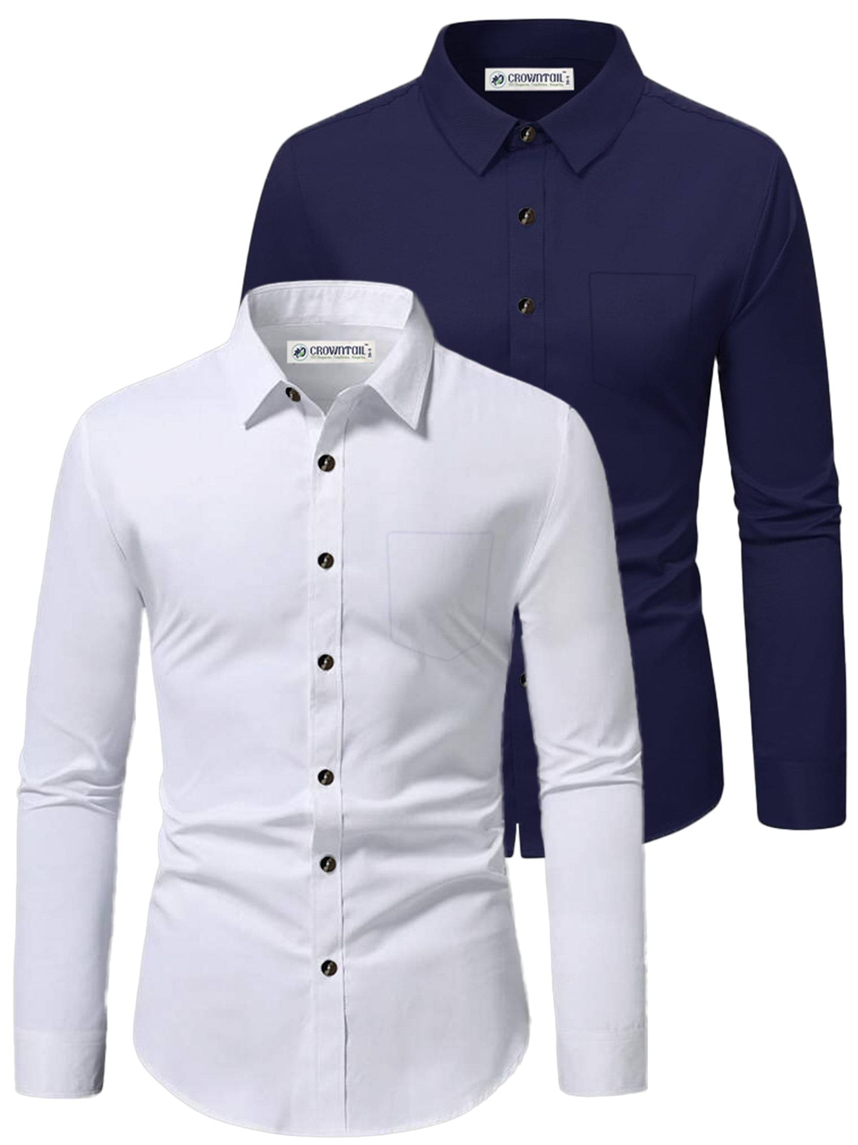 CROWNTAIL Cotton Blend Slim Fit Solids Full Sleeves Men's Casual Shirt - Navy Blue ( Pack of 2 ) CROWNTAIL Cotton Blend Slim Fit Solids Full Sleeves Men's Casual Shirt - Navy Blue ( Pack of 2 )