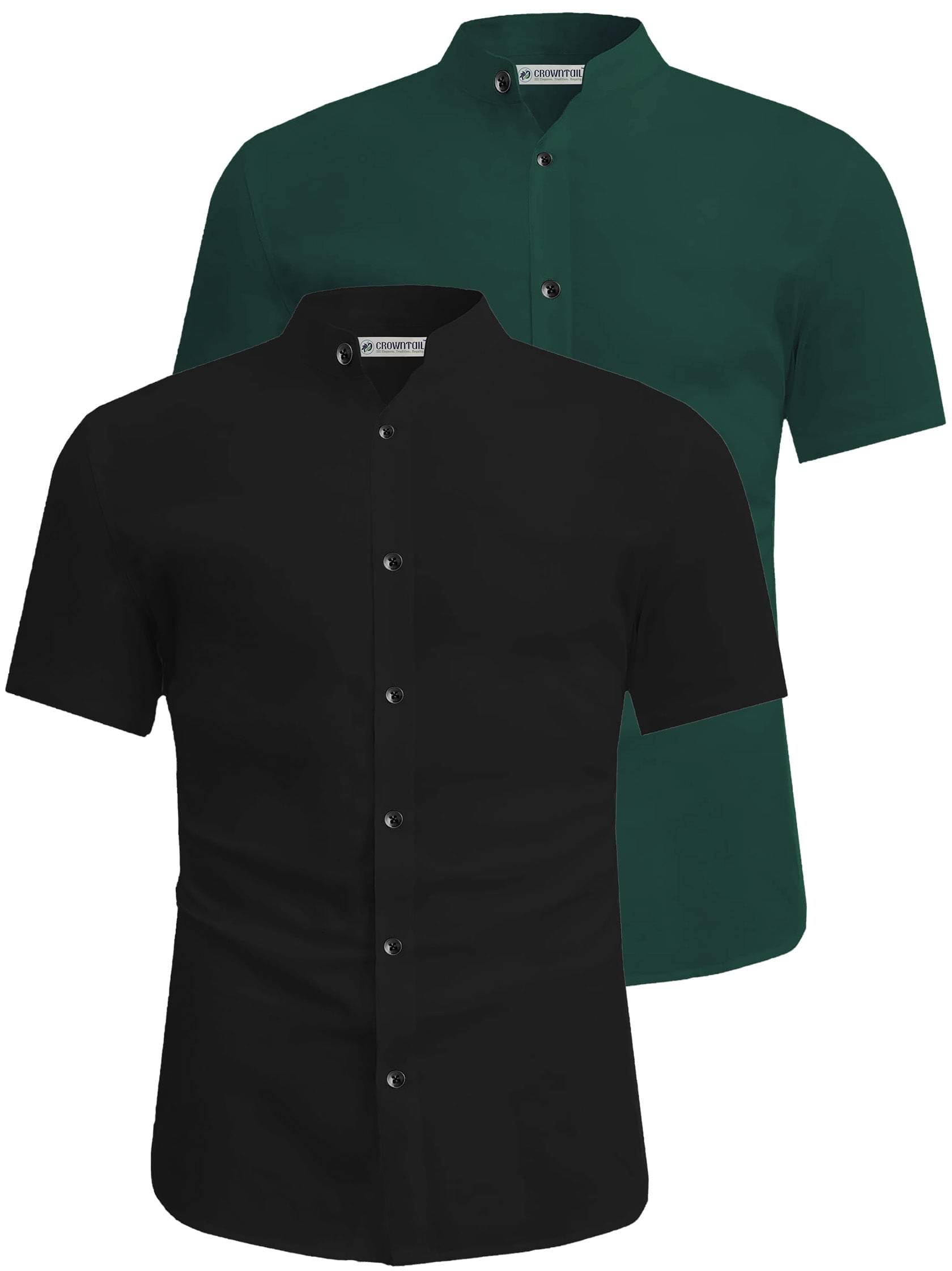 CROWNTAIL Cotton Blend Slim Fit Solids Half Sleeves Men's Casual Shirt - Green ( Pack of 2 )     			CROWNTAIL Cotton Blend Slim Fit Solids Half Sleeves Men's Casual Shirt - Green ( Pack of 2 )