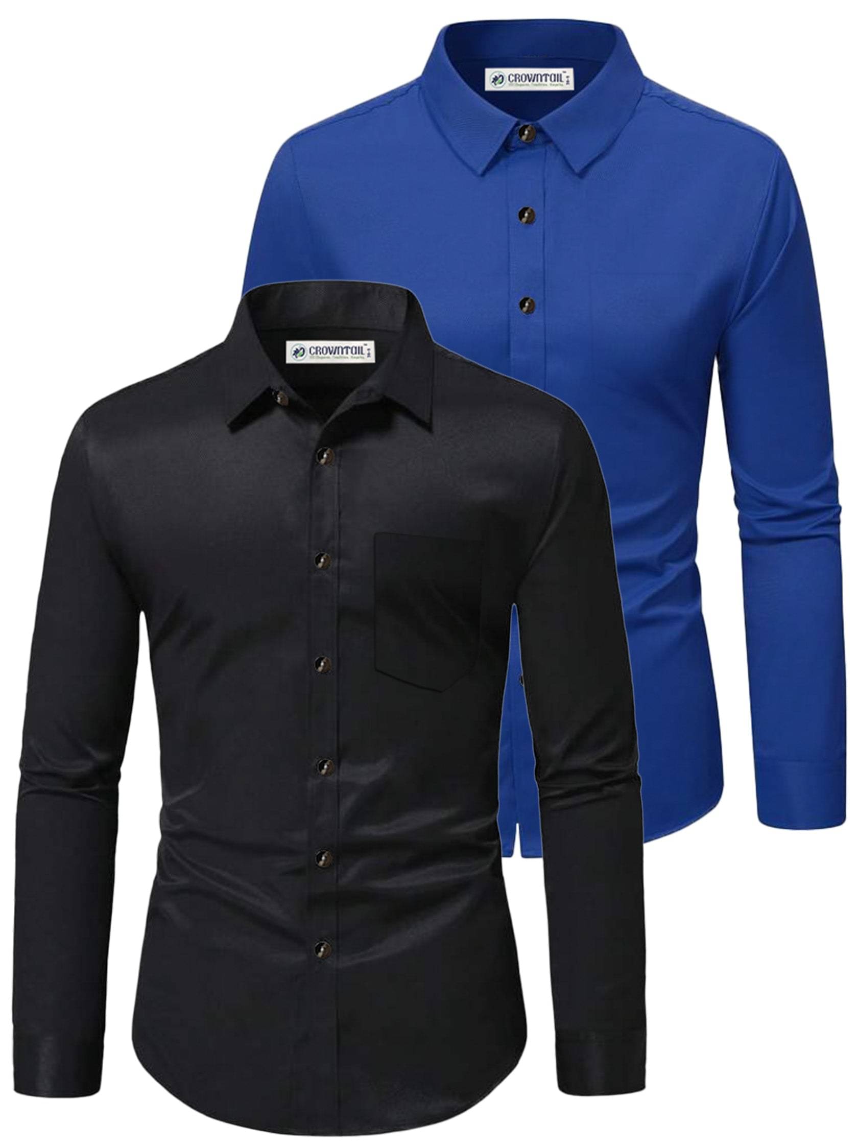     			CROWNTAIL Cotton Blend Slim Fit Solids Full Sleeves Men's Casual Shirt - Blue ( Pack of 2 )