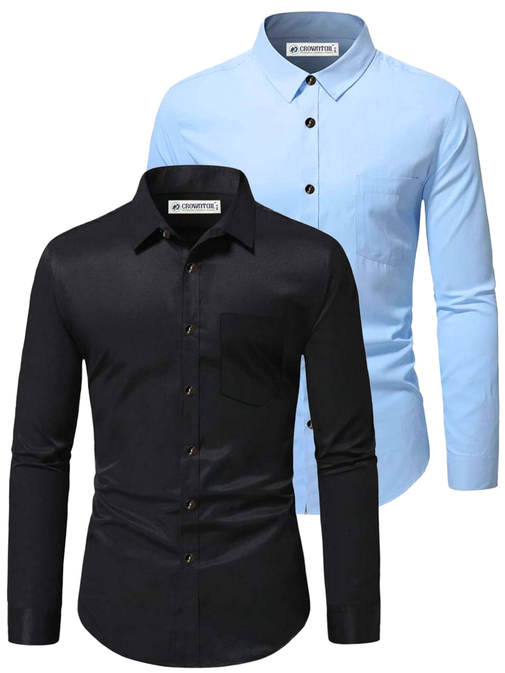 CROWNTAIL Cotton Blend Slim Fit Solids Full Sleeves Men's Casual Shirt - Aqua Blue ( Pack of 2 ) CROWNTAIL Cotton Blend Slim Fit Solids Full Sleeves Men's Casual Shirt - Aqua Blue ( Pack of 2 )