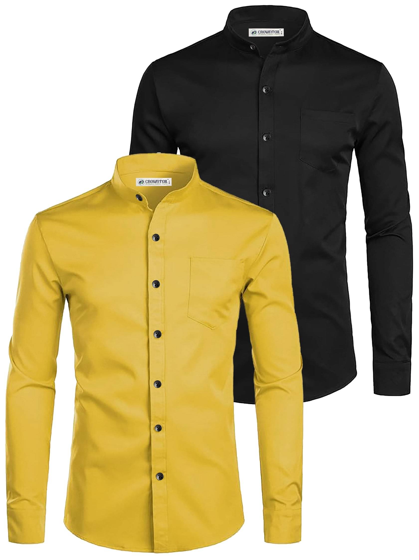 CROWNTAIL Cotton Blend Slim Fit Solids Full Sleeves Men's Casual Shirt - Yellow ( Pack of 2 ) CROWNTAIL Cotton Blend Slim Fit Solids Full Sleeves Men's Casual Shirt - Yellow ( Pack of 2 )