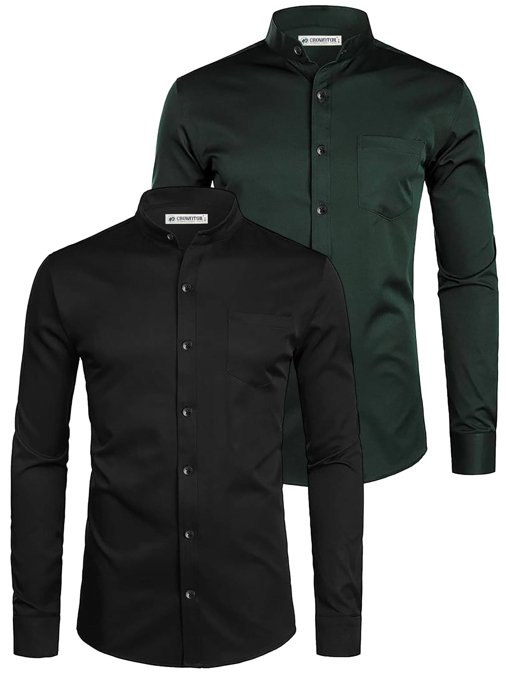     			CROWNTAIL Cotton Blend Slim Fit Solids Full Sleeves Men's Casual Shirt - Green ( Pack of 2 )
