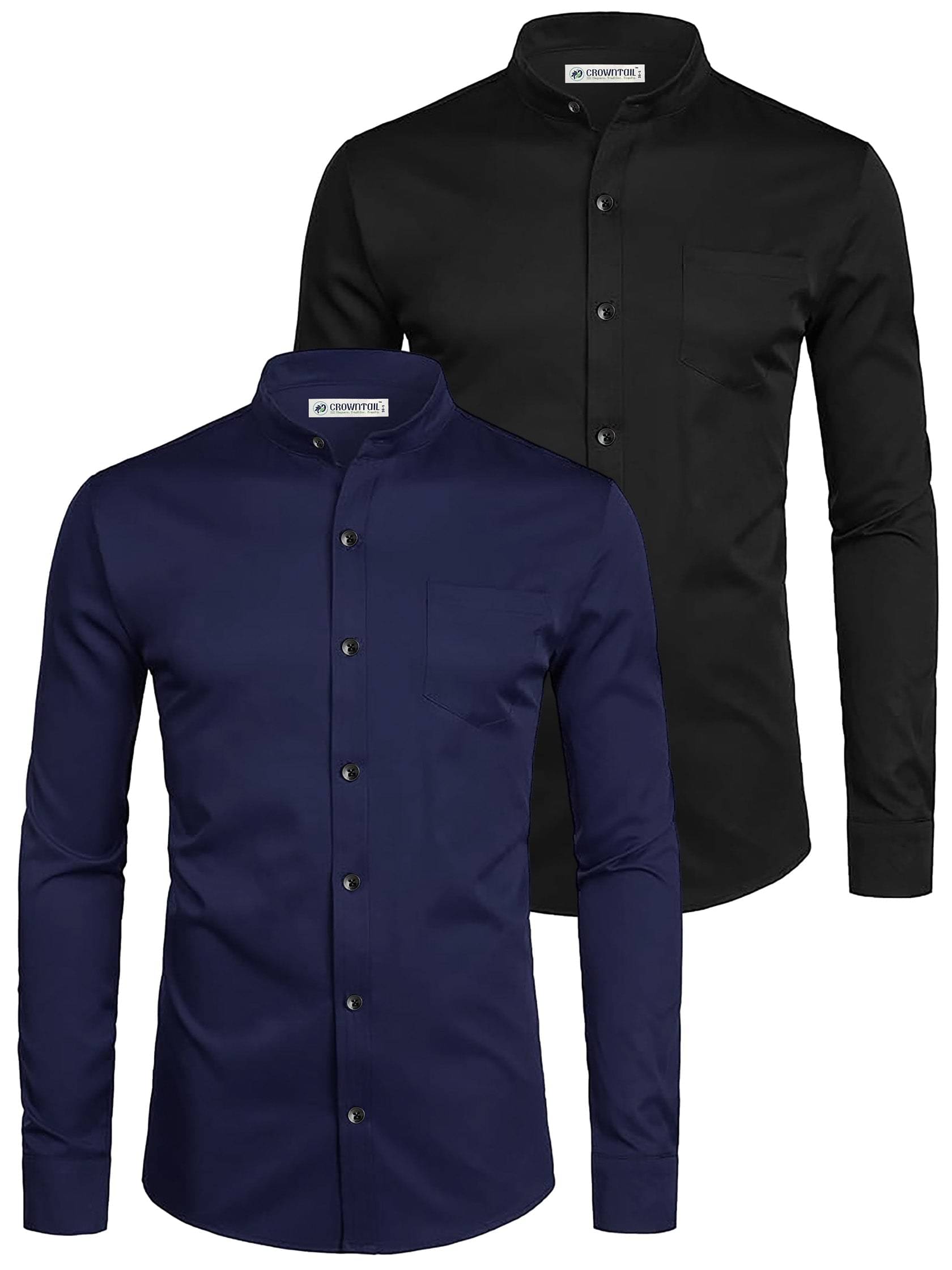     			CROWNTAIL Cotton Blend Slim Fit Solids Full Sleeves Men's Casual Shirt - Navy Blue ( Pack of 2 )