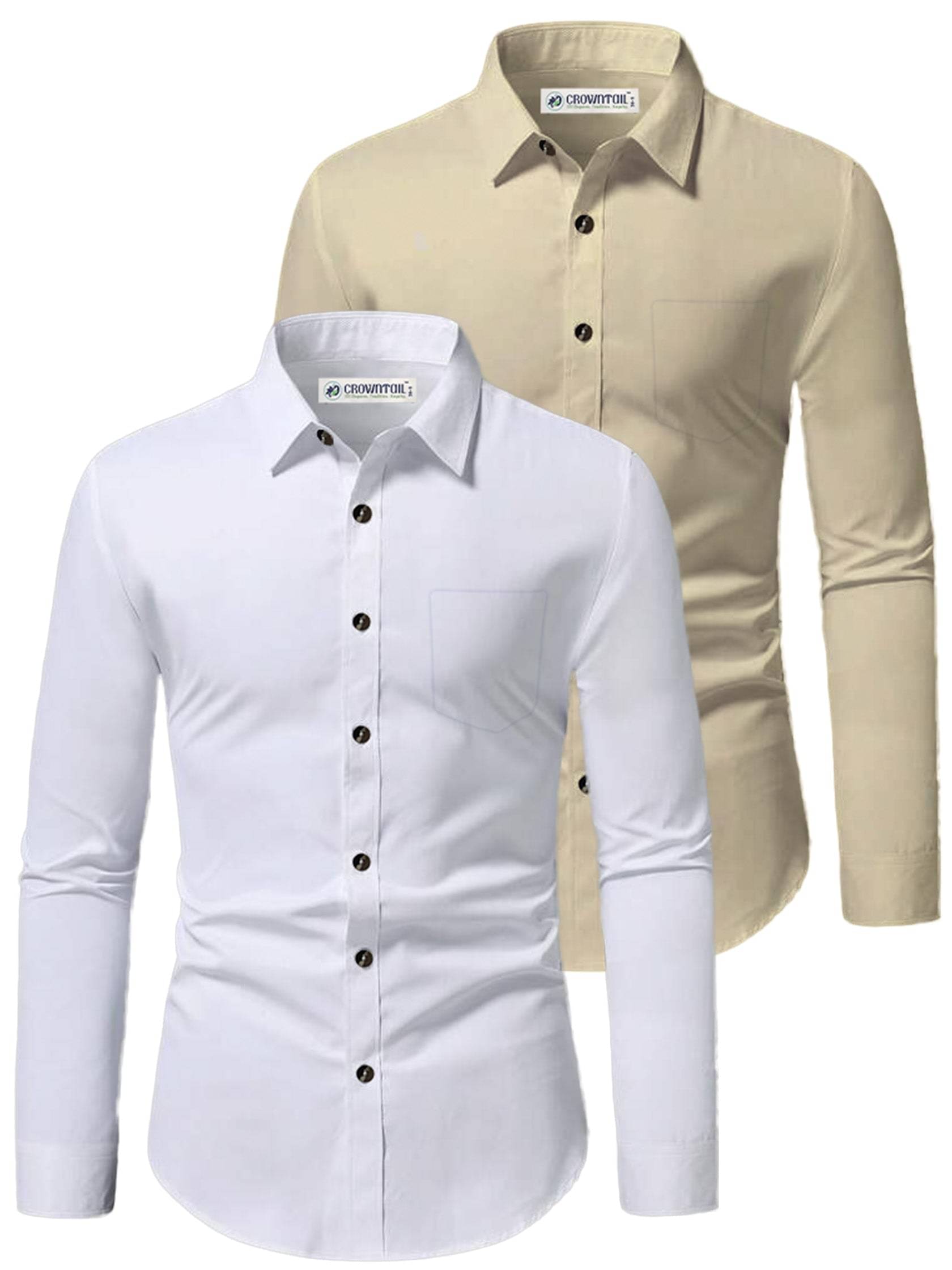     			CROWNTAIL Cotton Blend Slim Fit Solids Full Sleeves Men's Casual Shirt - Beige ( Pack of 2 )