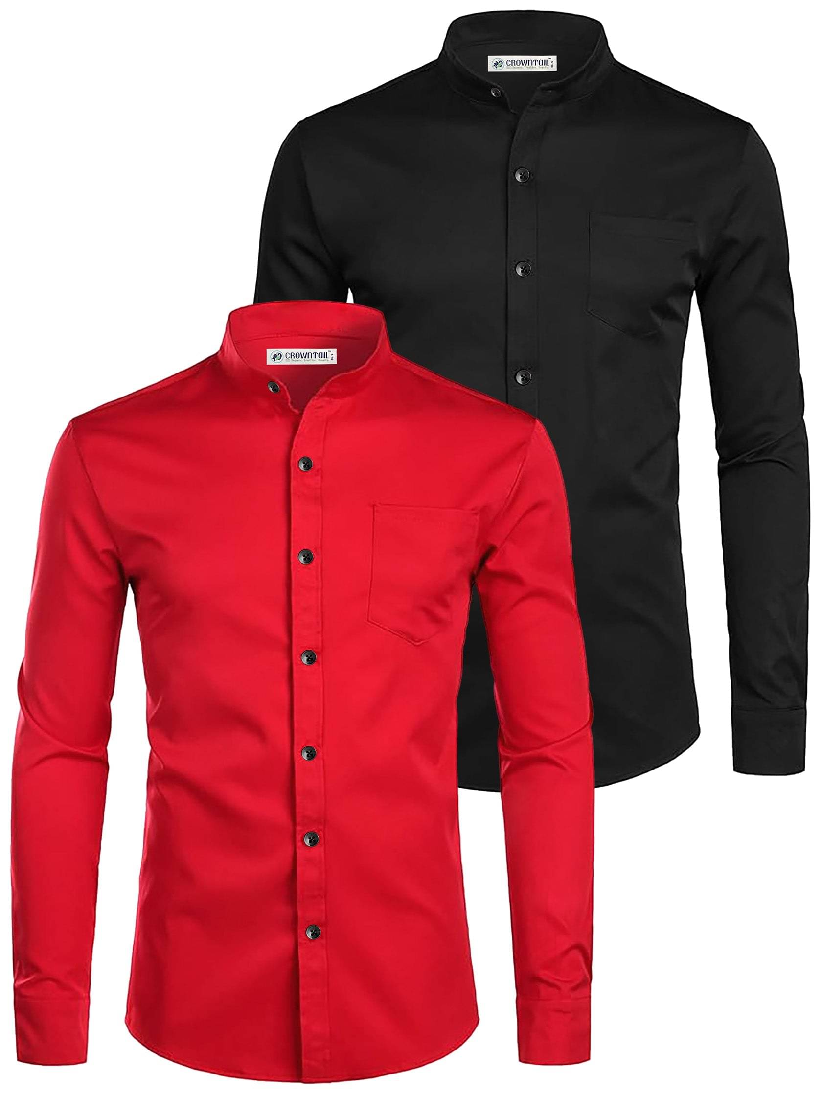     			CROWNTAIL Cotton Blend Slim Fit Solids Full Sleeves Men's Casual Shirt - Red ( Pack of 2 )