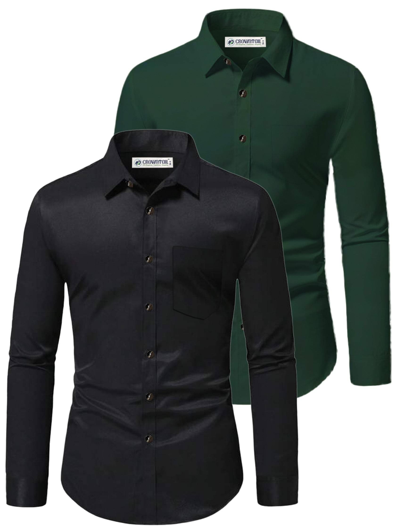     			CROWNTAIL Cotton Blend Slim Fit Solids Full Sleeves Men's Casual Shirt - Green ( Pack of 2 )