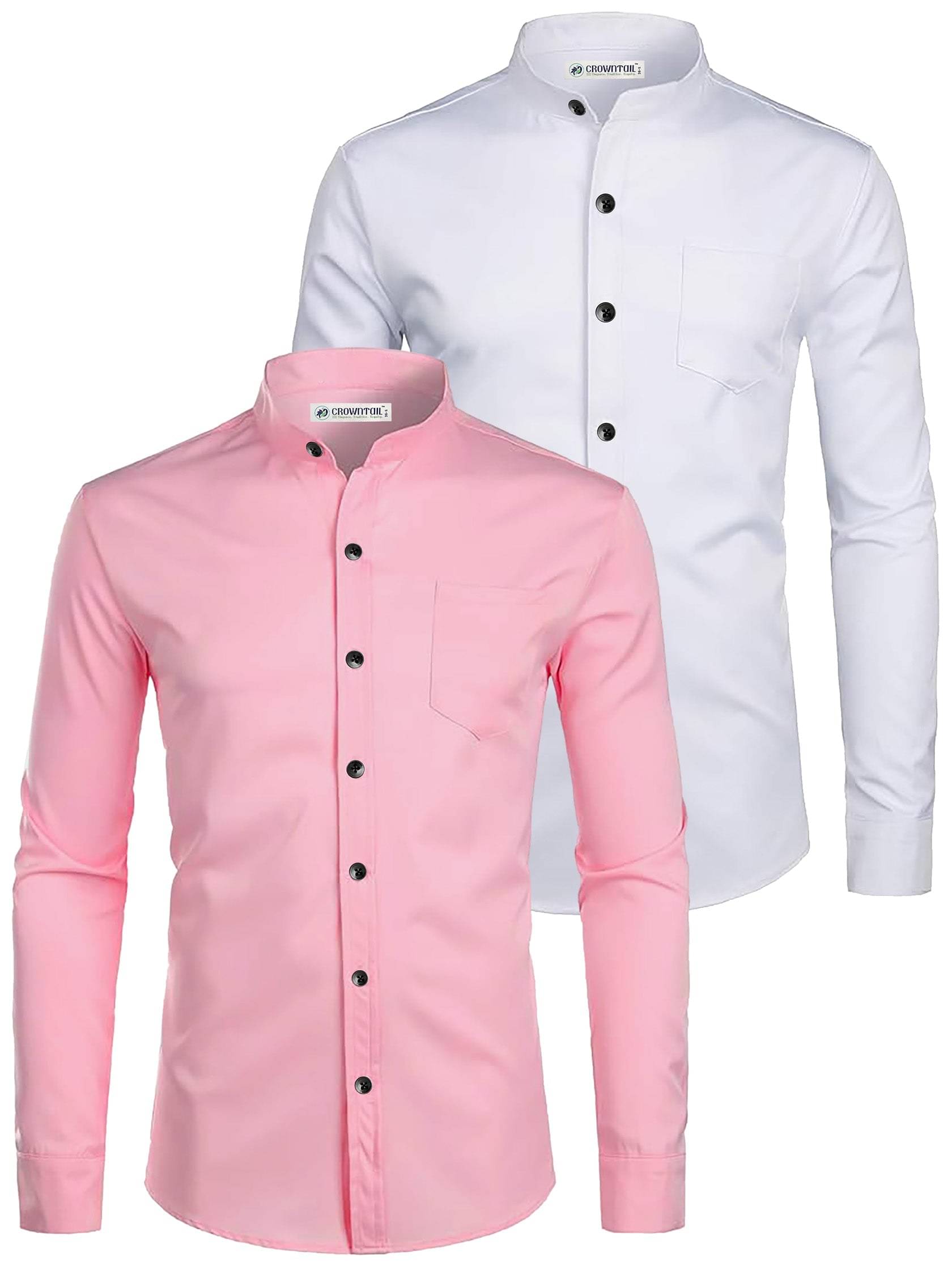 CROWNTAIL Cotton Blend Slim Fit Solids Full Sleeves Men's Casual Shirt - Peach ( Pack of 2 )     			CROWNTAIL Cotton Blend Slim Fit Solids Full Sleeves Men's Casual Shirt - Peach ( Pack of 2 )