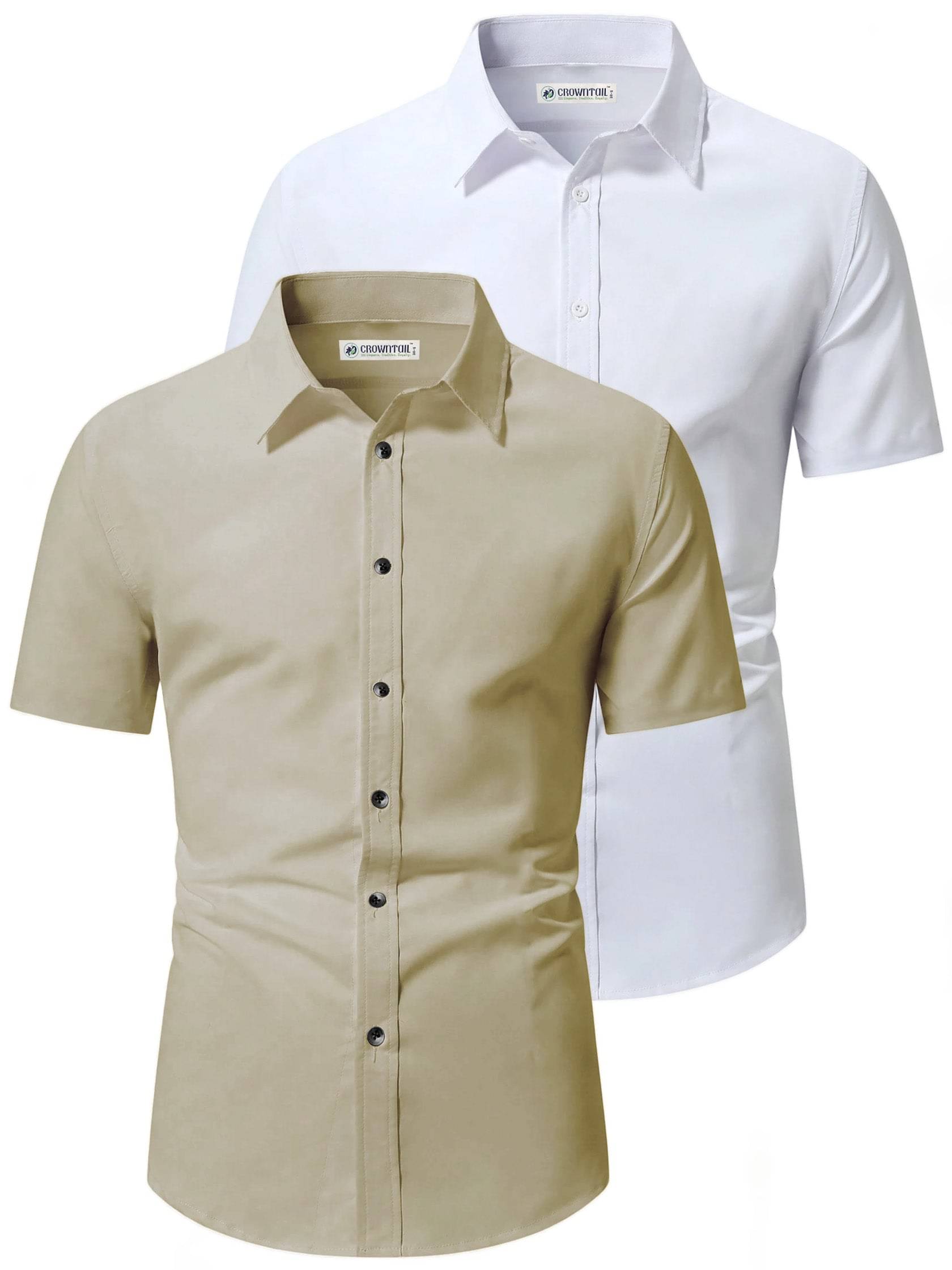     			CROWNTAIL Cotton Blend Slim Fit Solids Half Sleeves Men's Casual Shirt - Beige ( Pack of 2 )