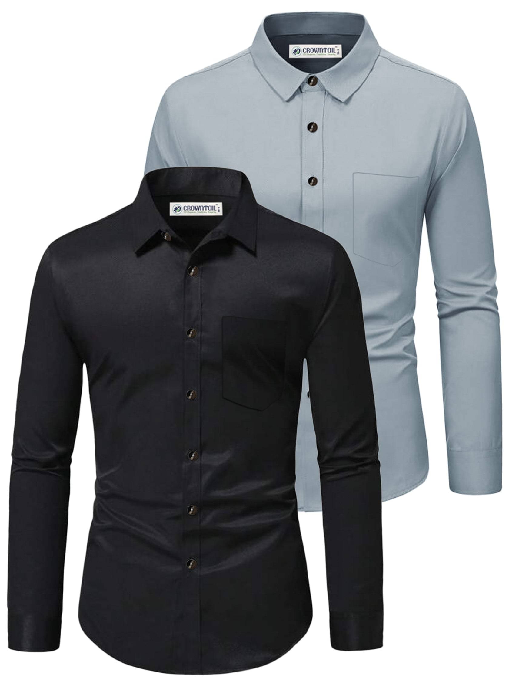 CROWNTAIL Cotton Blend Slim Fit Solids Full Sleeves Men's Casual Shirt - Grey ( Pack of 2 ) CROWNTAIL Cotton Blend Slim Fit Solids Full Sleeves Men's Casual Shirt - Grey ( Pack of 2 )