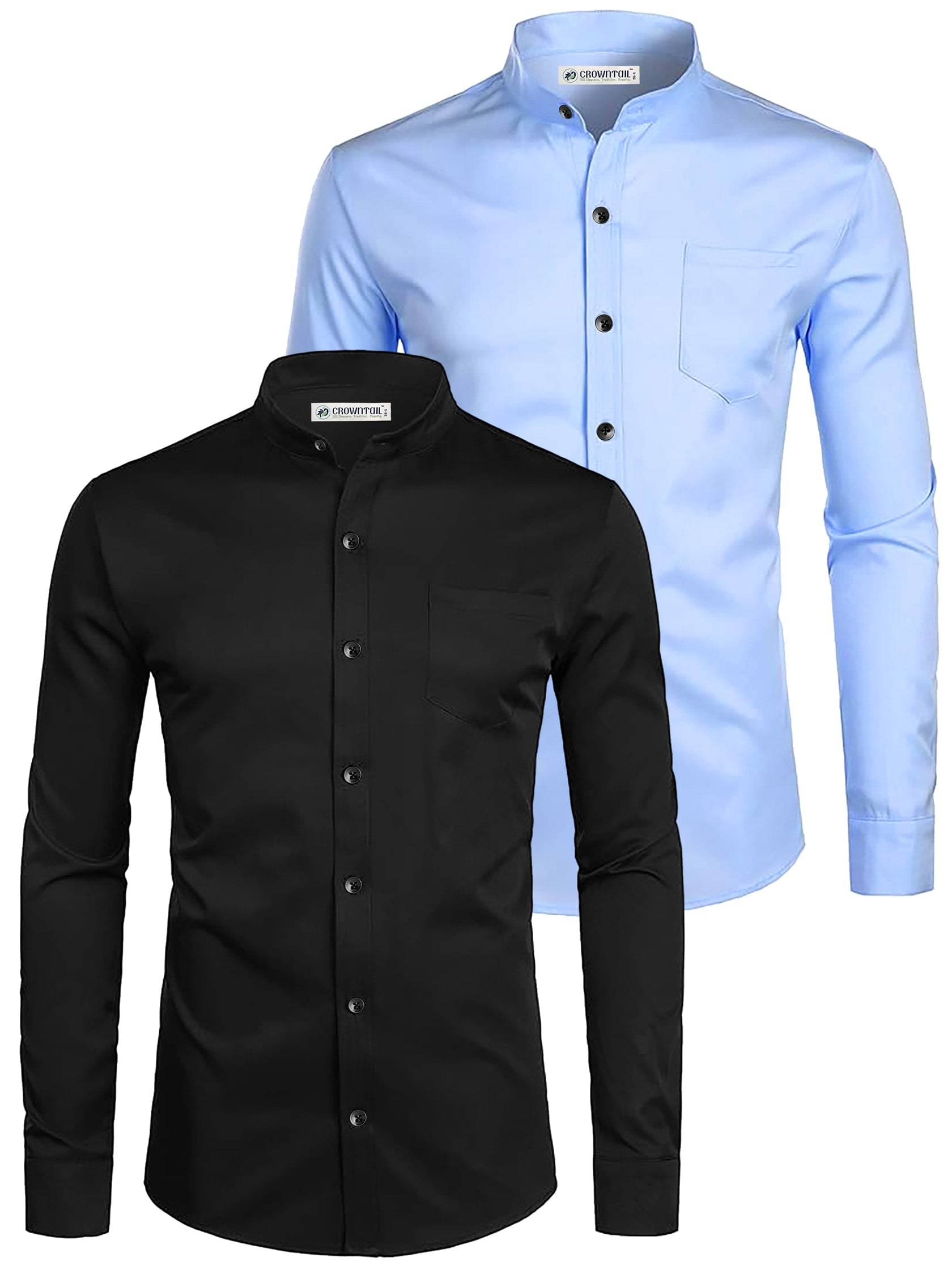     			CROWNTAIL Cotton Blend Slim Fit Solids Full Sleeves Men's Casual Shirt - Aqua Blue ( Pack of 2 )