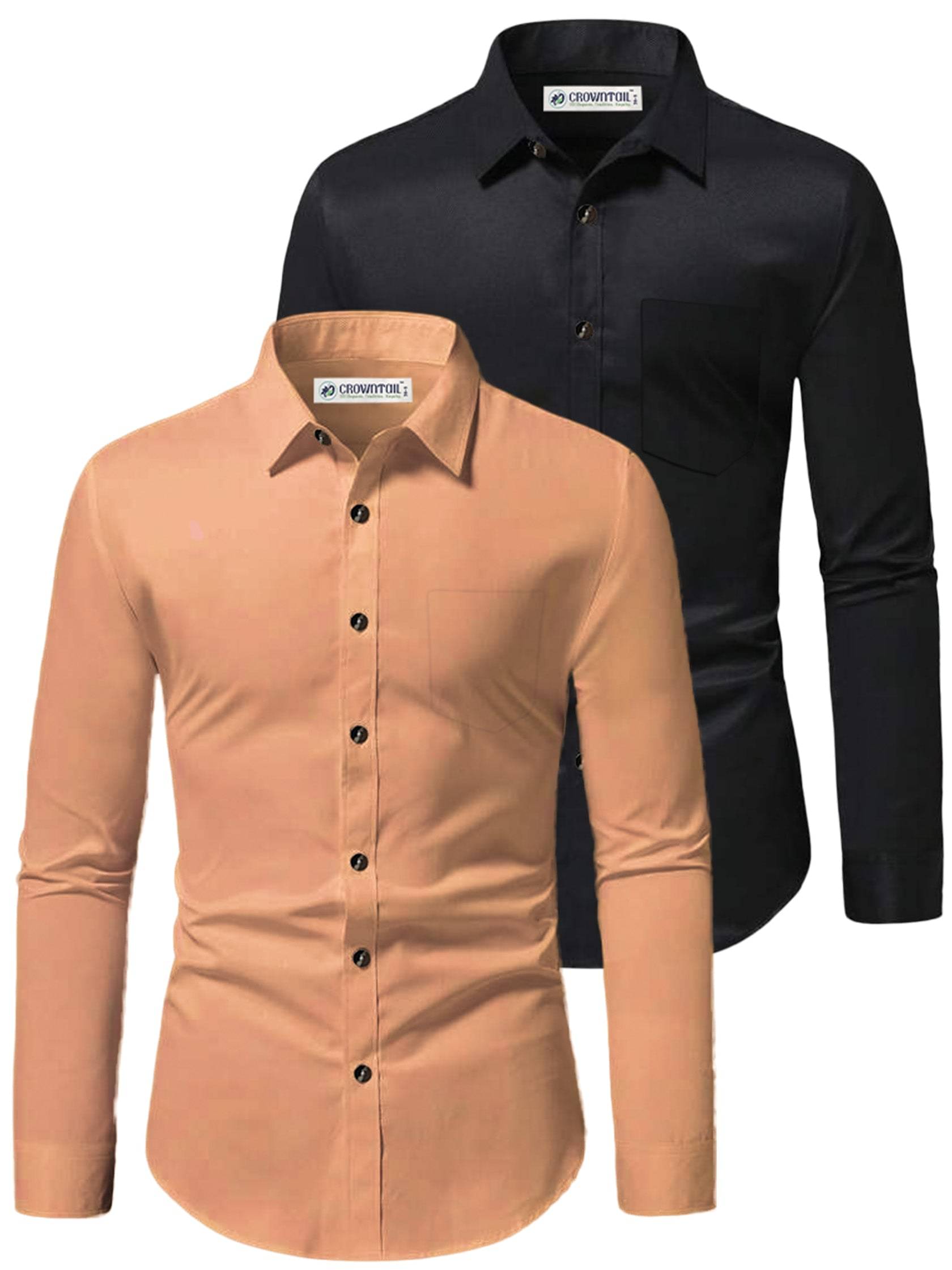CROWNTAIL Cotton Blend Slim Fit Solids Full Sleeves Men's Casual Shirt - Orange ( Pack of 2 ) CROWNTAIL Cotton Blend Slim Fit Solids Full Sleeves Men's Casual Shirt - Orange ( Pack of 2 )