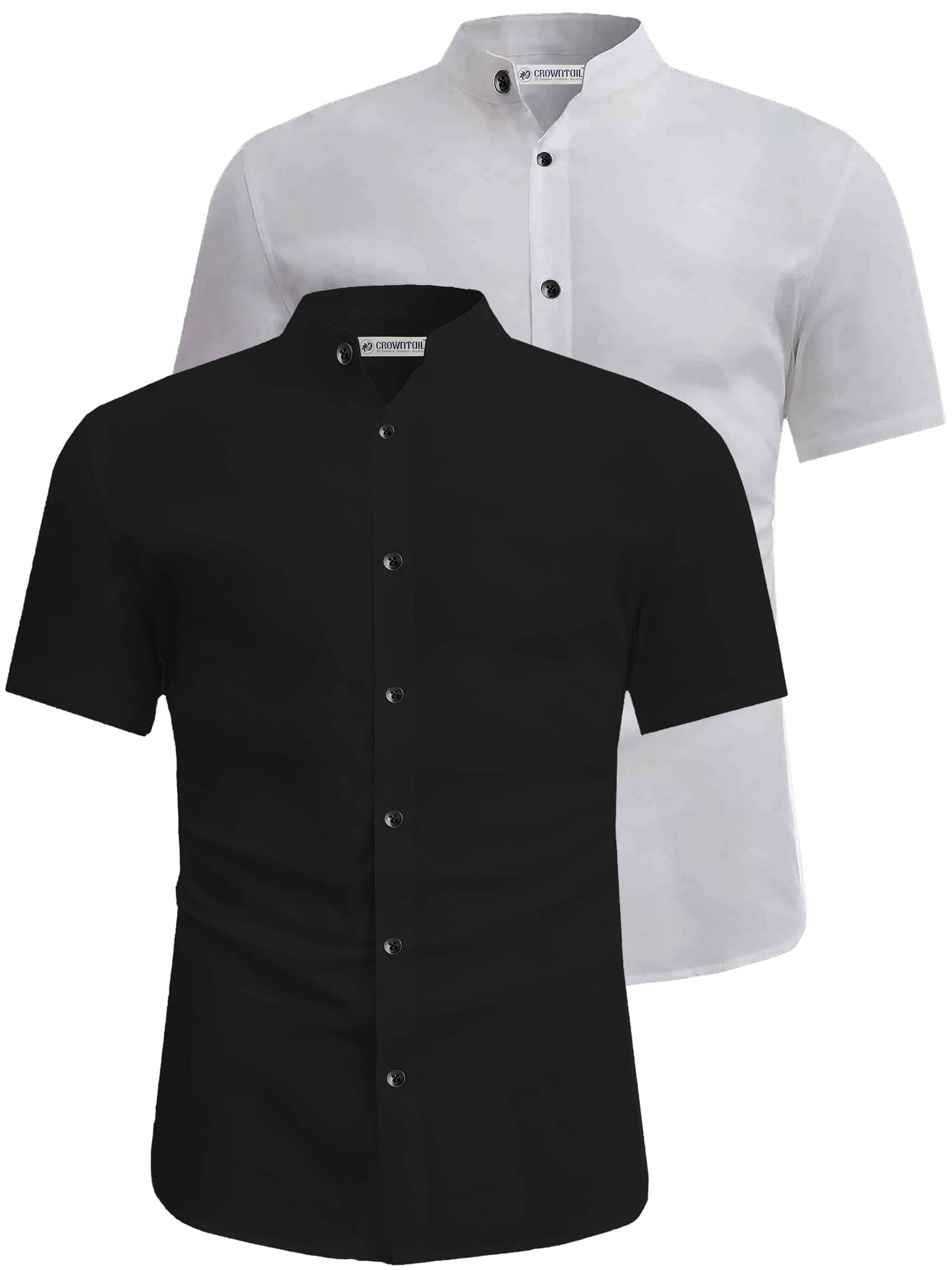    			CROWNTAIL Cotton Blend Slim Fit Solids Half Sleeves Men's Casual Shirt - White ( Pack of 2 )