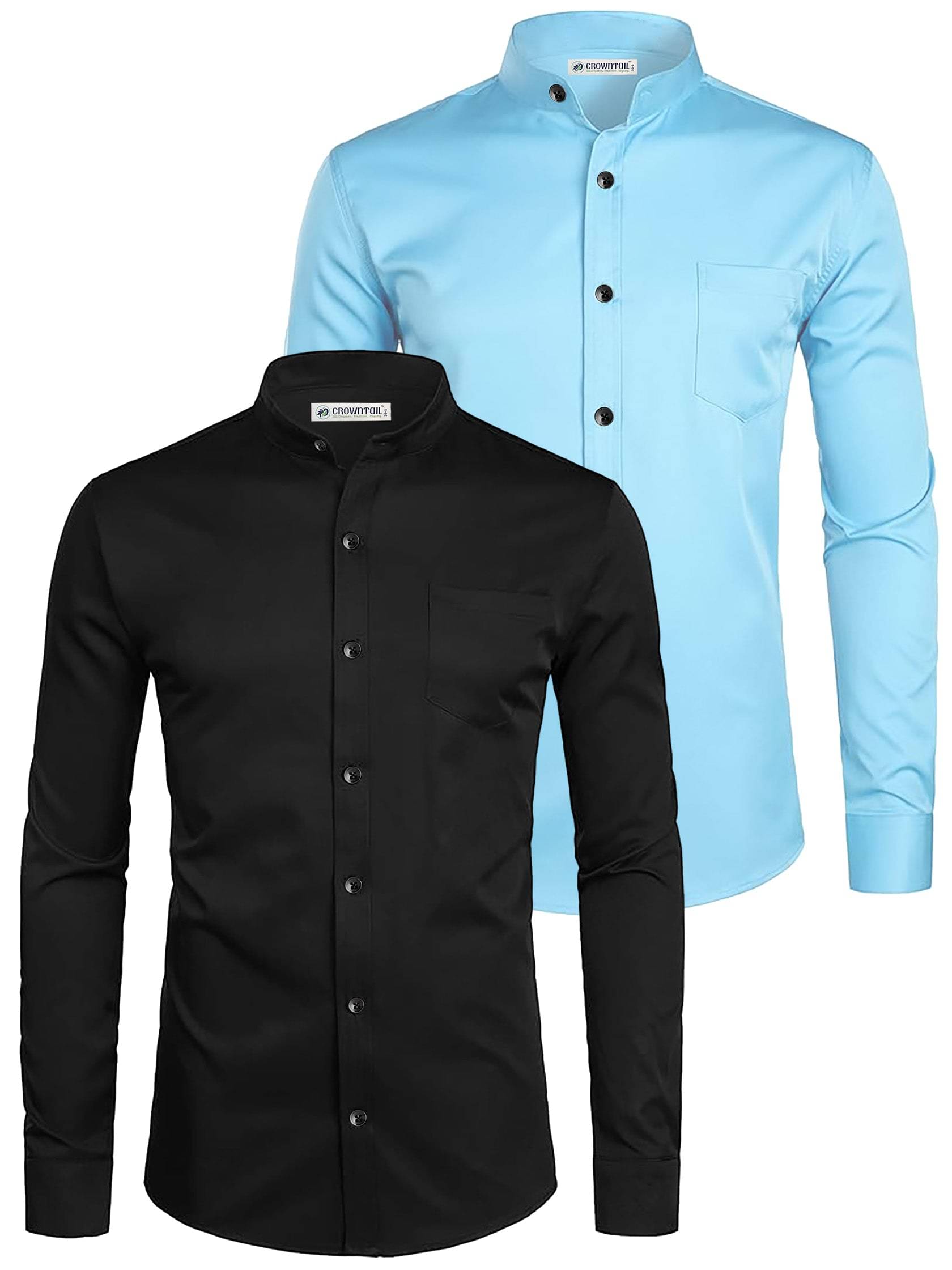 CROWNTAIL Cotton Blend Slim Fit Solids Full Sleeves Men's Casual Shirt - Light Blue ( Pack of 2 ) CROWNTAIL Cotton Blend Slim Fit Solids Full Sleeves Men's Casual Shirt - Light Blue ( Pack of 2 )