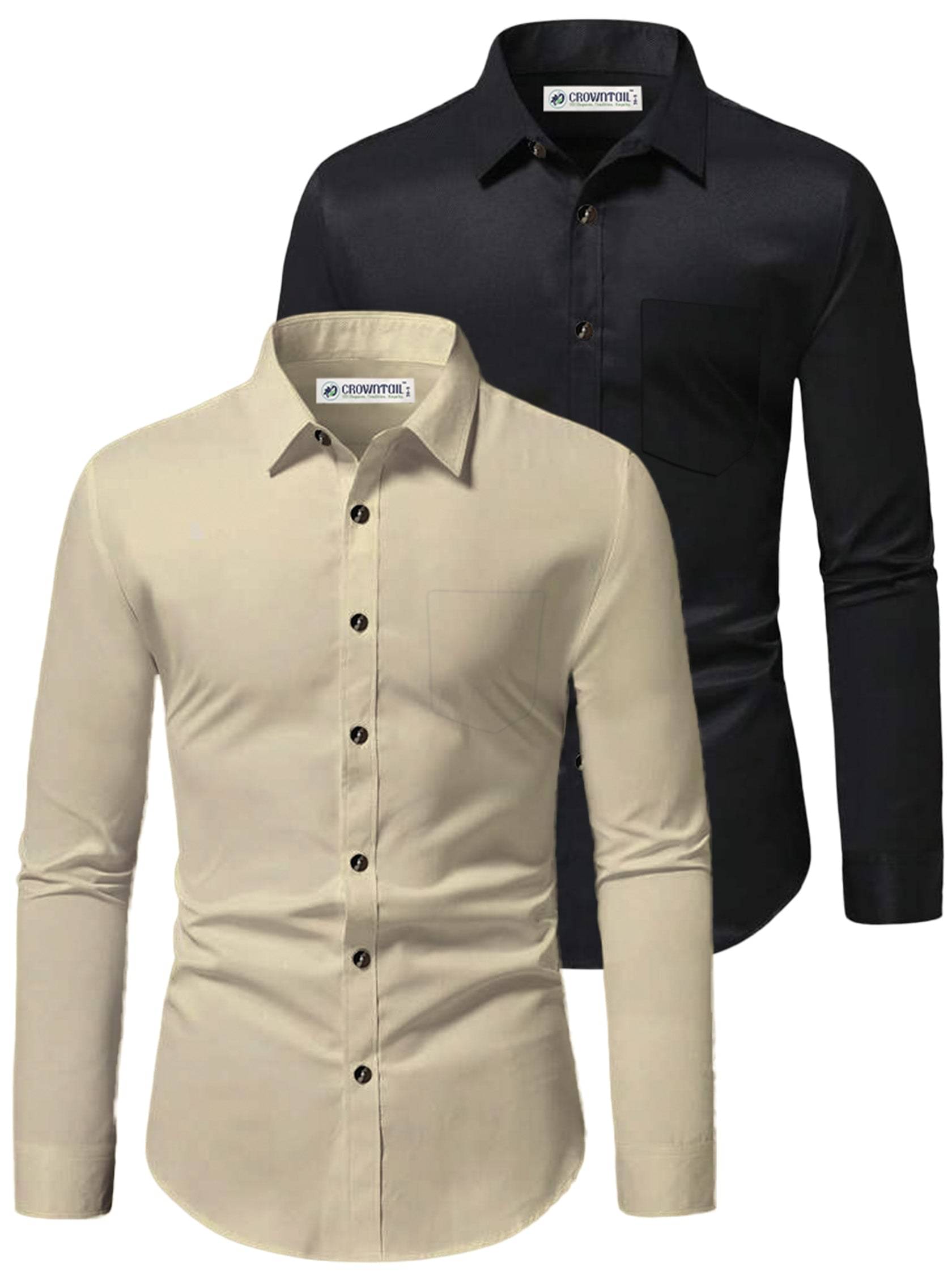 CROWNTAIL Cotton Blend Slim Fit Solids Full Sleeves Men's Casual Shirt - Beige ( Pack of 2 ) CROWNTAIL Cotton Blend Slim Fit Solids Full Sleeves Men's Casual Shirt - Beige ( Pack of 2 )