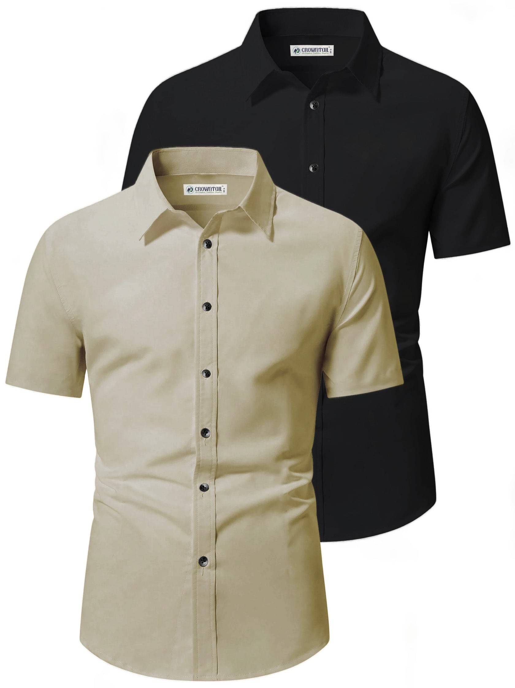 CROWNTAIL Cotton Blend Slim Fit Solids Half Sleeves Men's Casual Shirt - Beige ( Pack of 2 ) CROWNTAIL Cotton Blend Slim Fit Solids Half Sleeves Men's Casual Shirt - Beige ( Pack of 2 )