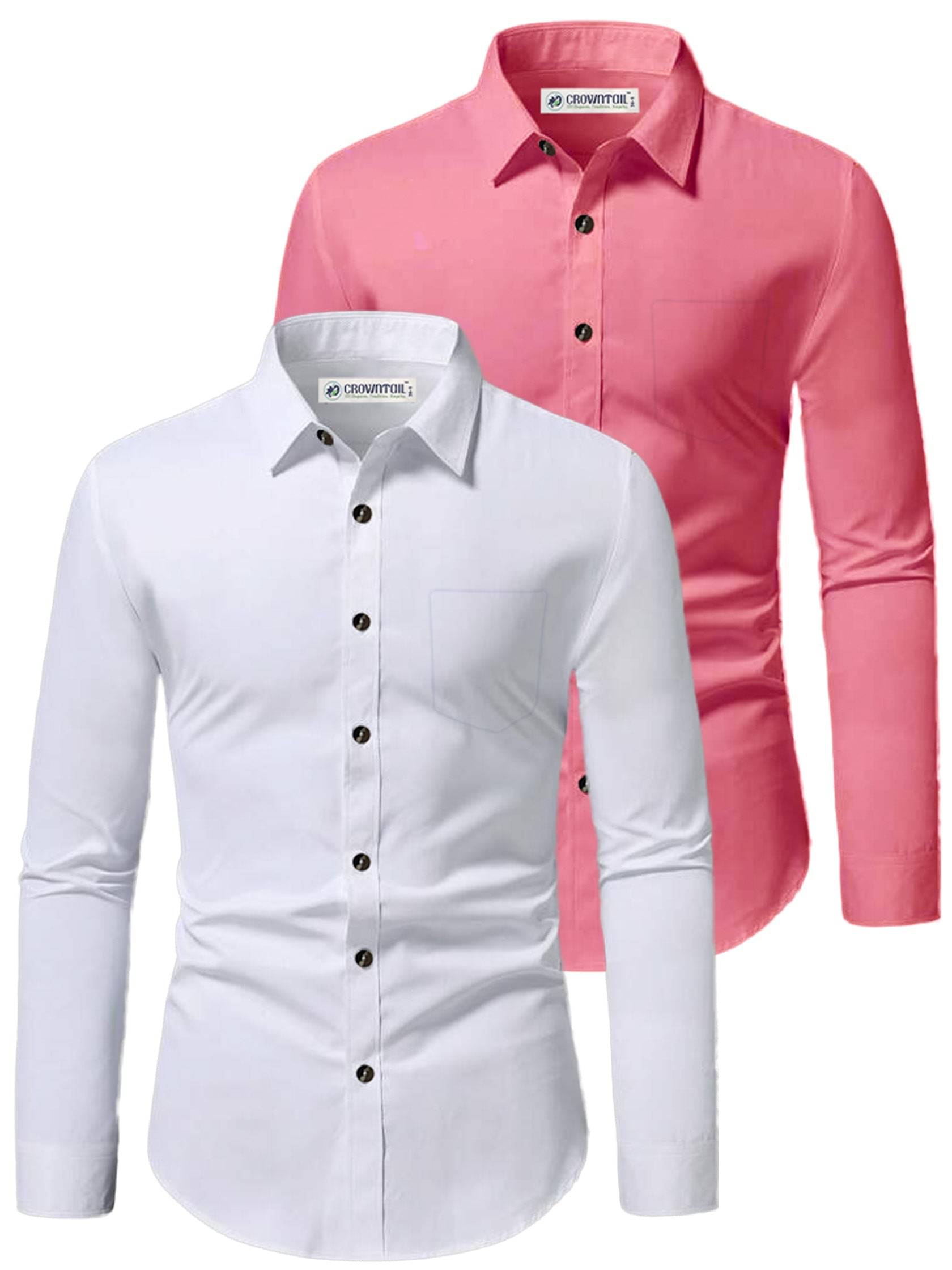 CROWNTAIL Cotton Blend Slim Fit Solids Full Sleeves Men's Casual Shirt - Peach ( Pack of 2 ) CROWNTAIL Cotton Blend Slim Fit Solids Full Sleeves Men's Casual Shirt - Peach ( Pack of 2 )