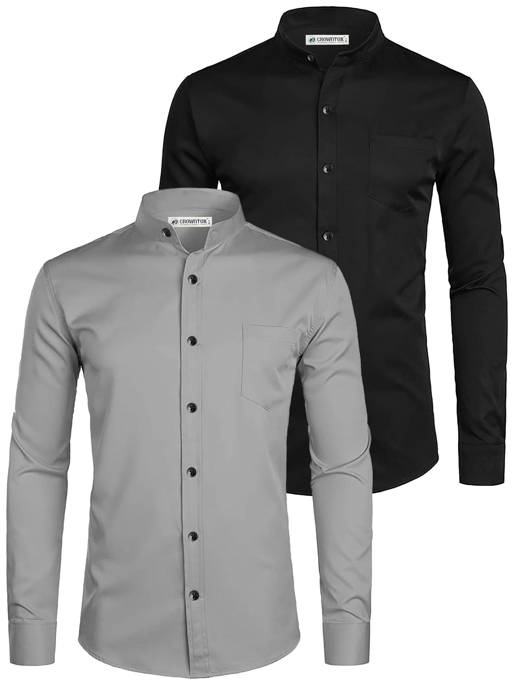 CROWNTAIL Cotton Blend Slim Fit Solids Full Sleeves Men's Casual Shirt - Grey ( Pack of 2 ) CROWNTAIL Cotton Blend Slim Fit Solids Full Sleeves Men's Casual Shirt - Grey ( Pack of 2 )