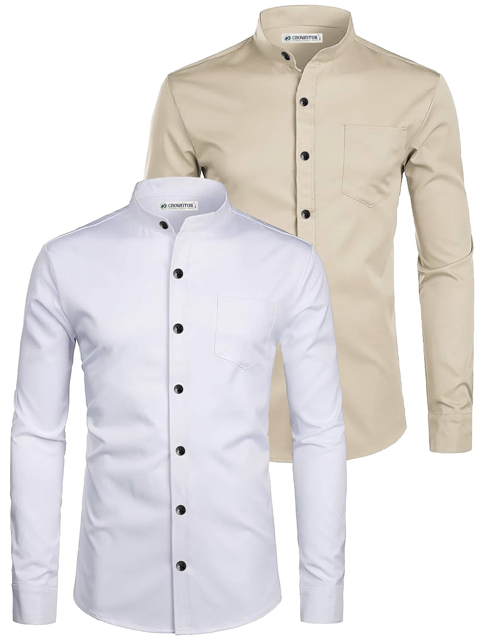 CROWNTAIL Cotton Blend Slim Fit Solids Full Sleeves Men's Casual Shirt - Beige ( Pack of 2 ) CROWNTAIL Cotton Blend Slim Fit Solids Full Sleeves Men's Casual Shirt - Beige ( Pack of 2 )