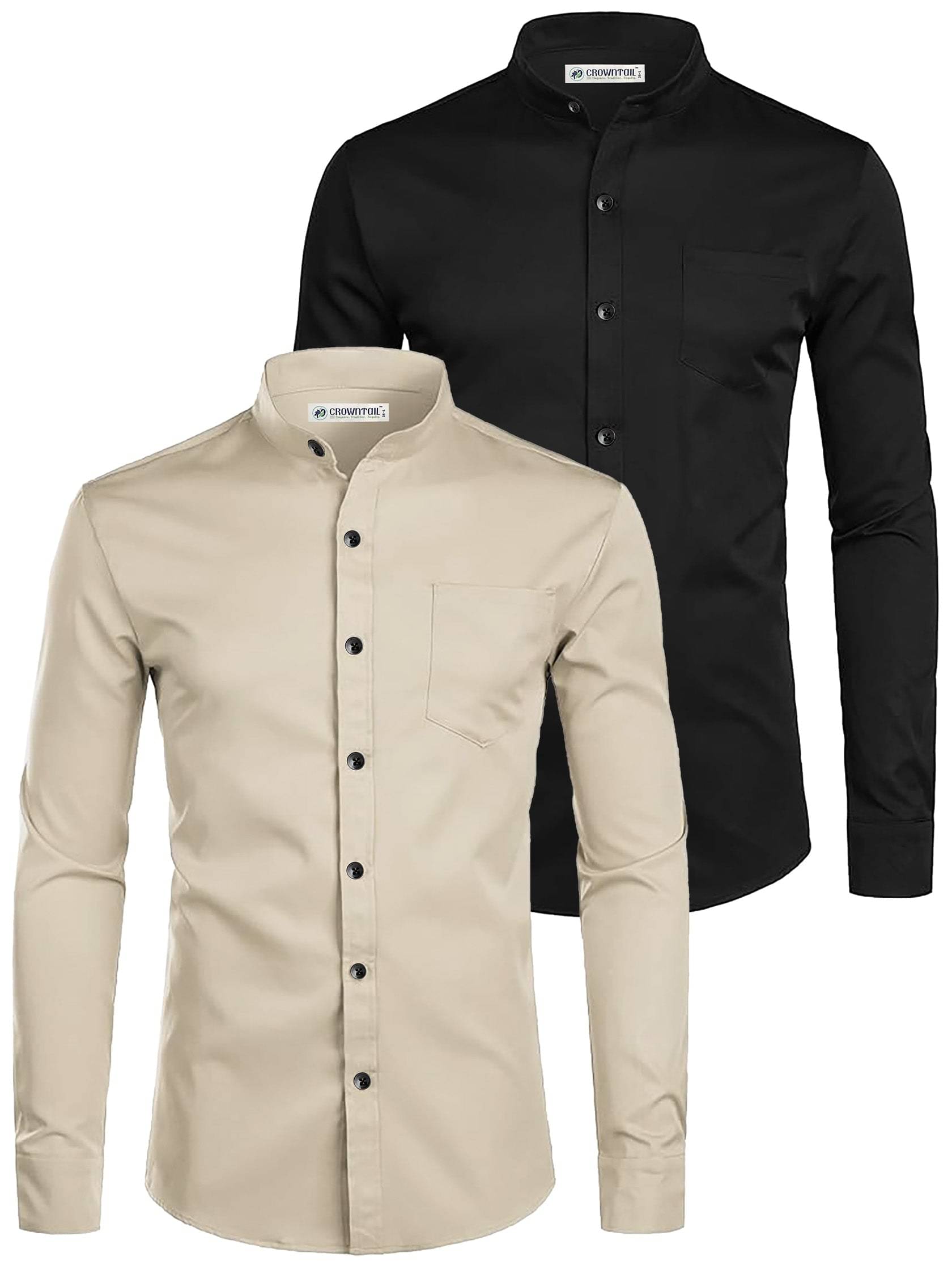     			CROWNTAIL Cotton Blend Slim Fit Solids Full Sleeves Men's Casual Shirt - Beige ( Pack of 2 )