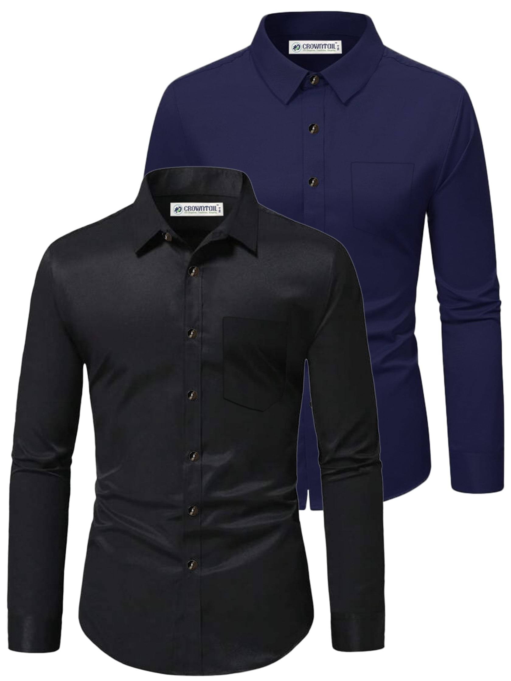     			CROWNTAIL Cotton Blend Slim Fit Solids Full Sleeves Men's Casual Shirt - Navy Blue ( Pack of 2 )