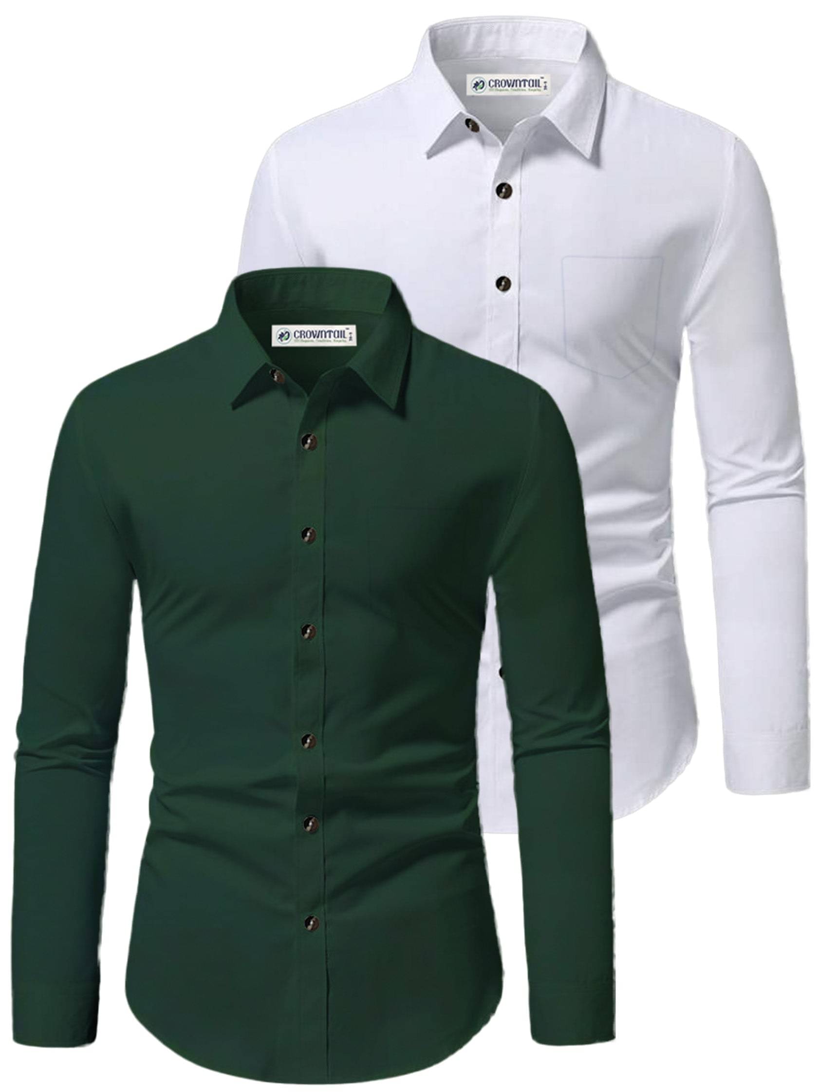     			CROWNTAIL Cotton Blend Slim Fit Solids Full Sleeves Men's Casual Shirt - Green ( Pack of 2 )