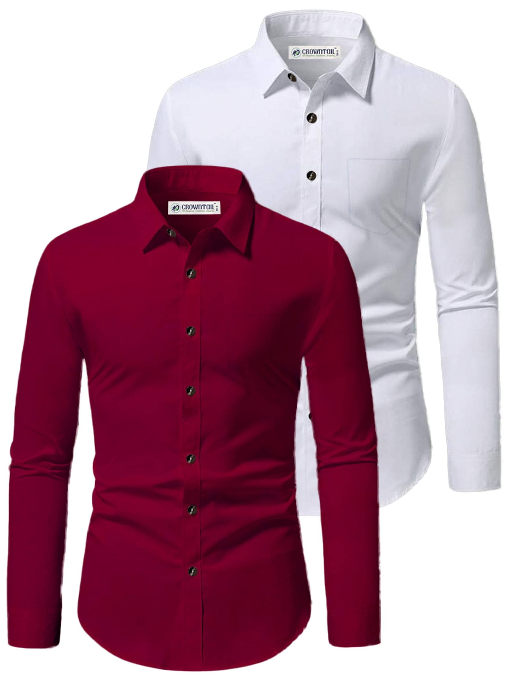 CROWNTAIL Cotton Blend Slim Fit Solids Full Sleeves Men's Casual Shirt - Maroon ( Pack of 2 )     			CROWNTAIL Cotton Blend Slim Fit Solids Full Sleeves Men's Casual Shirt - Maroon ( Pack of 2 )