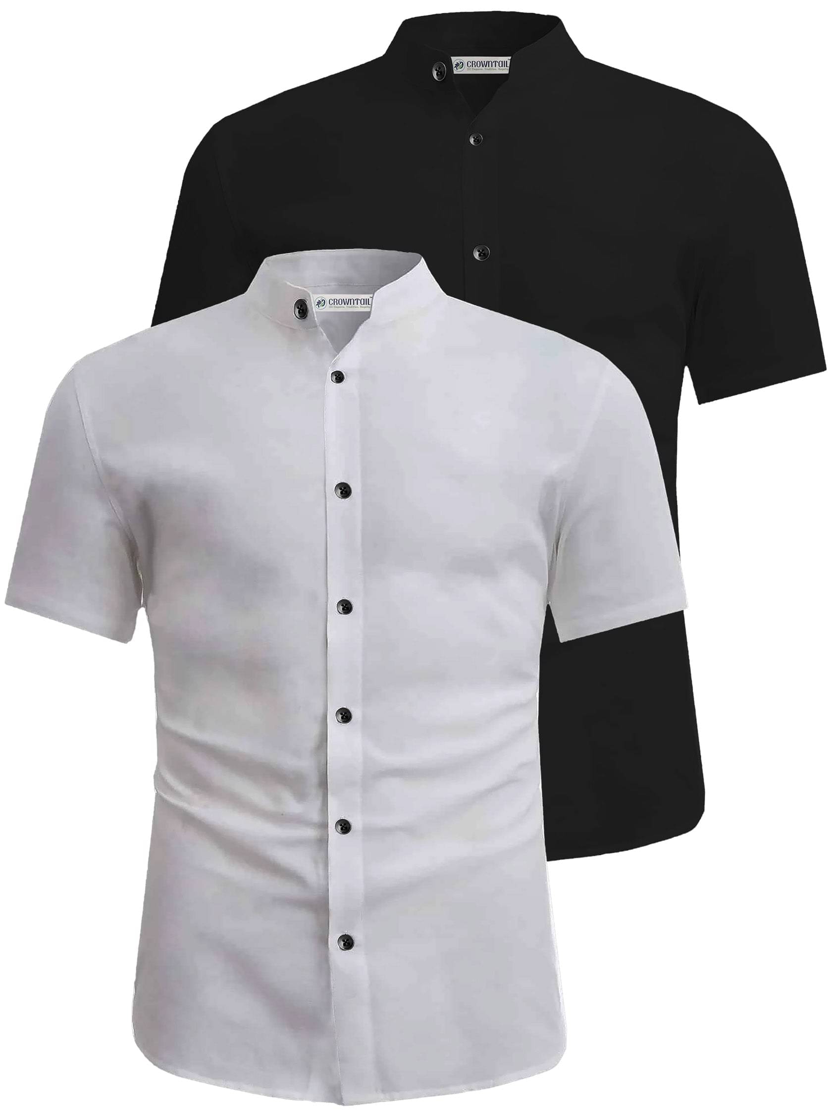     			CROWNTAIL Cotton Blend Slim Fit Solids Half Sleeves Men's Casual Shirt - White ( Pack of 2 )