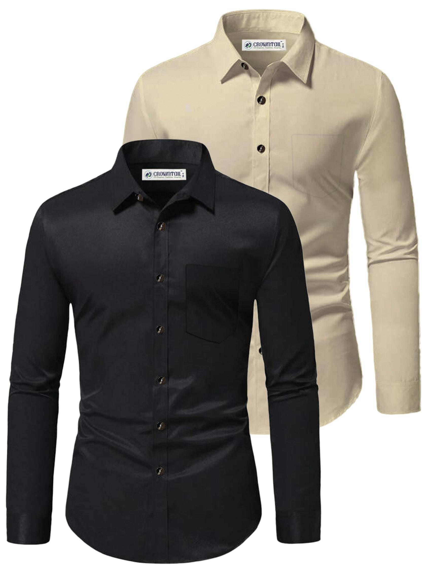 CROWNTAIL Cotton Blend Slim Fit Solids Full Sleeves Men's Casual Shirt - Beige ( Pack of 2 ) CROWNTAIL Cotton Blend Slim Fit Solids Full Sleeves Men's Casual Shirt - Beige ( Pack of 2 )