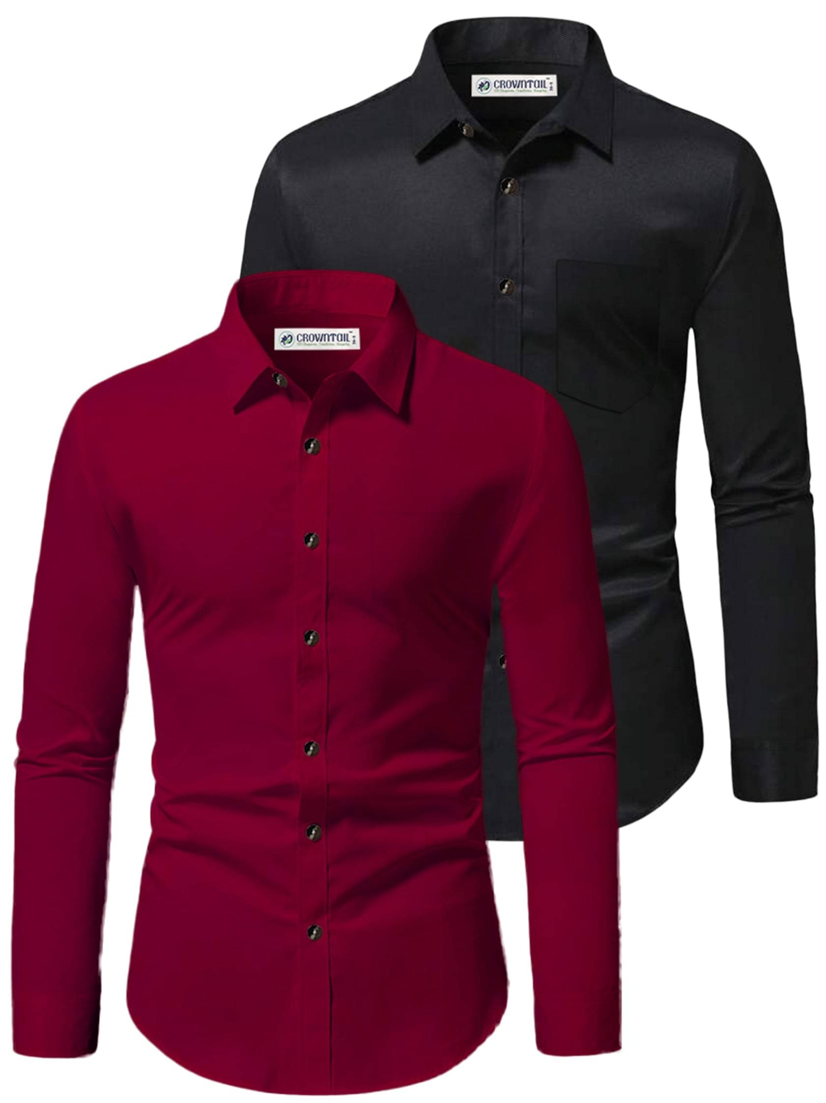 CROWNTAIL Cotton Blend Slim Fit Solids Full Sleeves Men's Casual Shirt - Maroon ( Pack of 2 ) CROWNTAIL Cotton Blend Slim Fit Solids Full Sleeves Men's Casual Shirt - Maroon ( Pack of 2 )