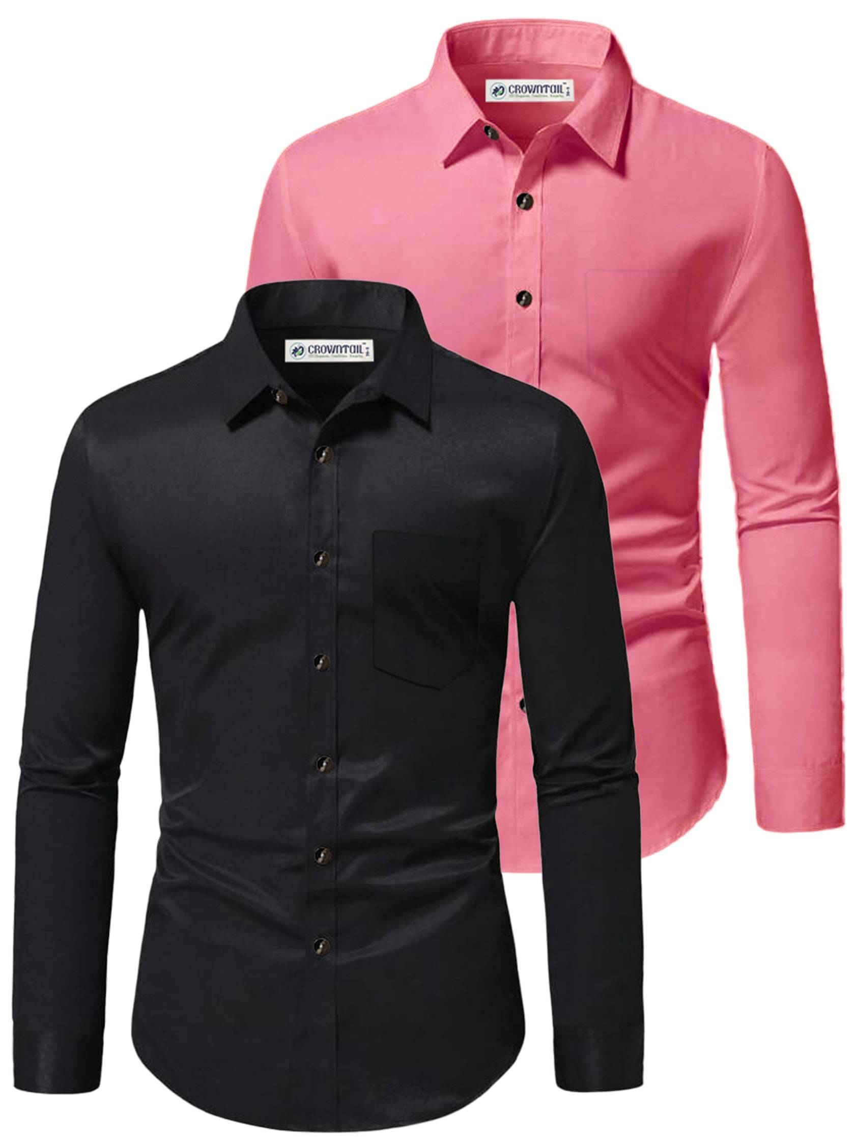 CROWNTAIL Cotton Blend Slim Fit Solids Full Sleeves Men's Casual Shirt - Peach ( Pack of 2 )     			CROWNTAIL Cotton Blend Slim Fit Solids Full Sleeves Men's Casual Shirt - Peach ( Pack of 2 )