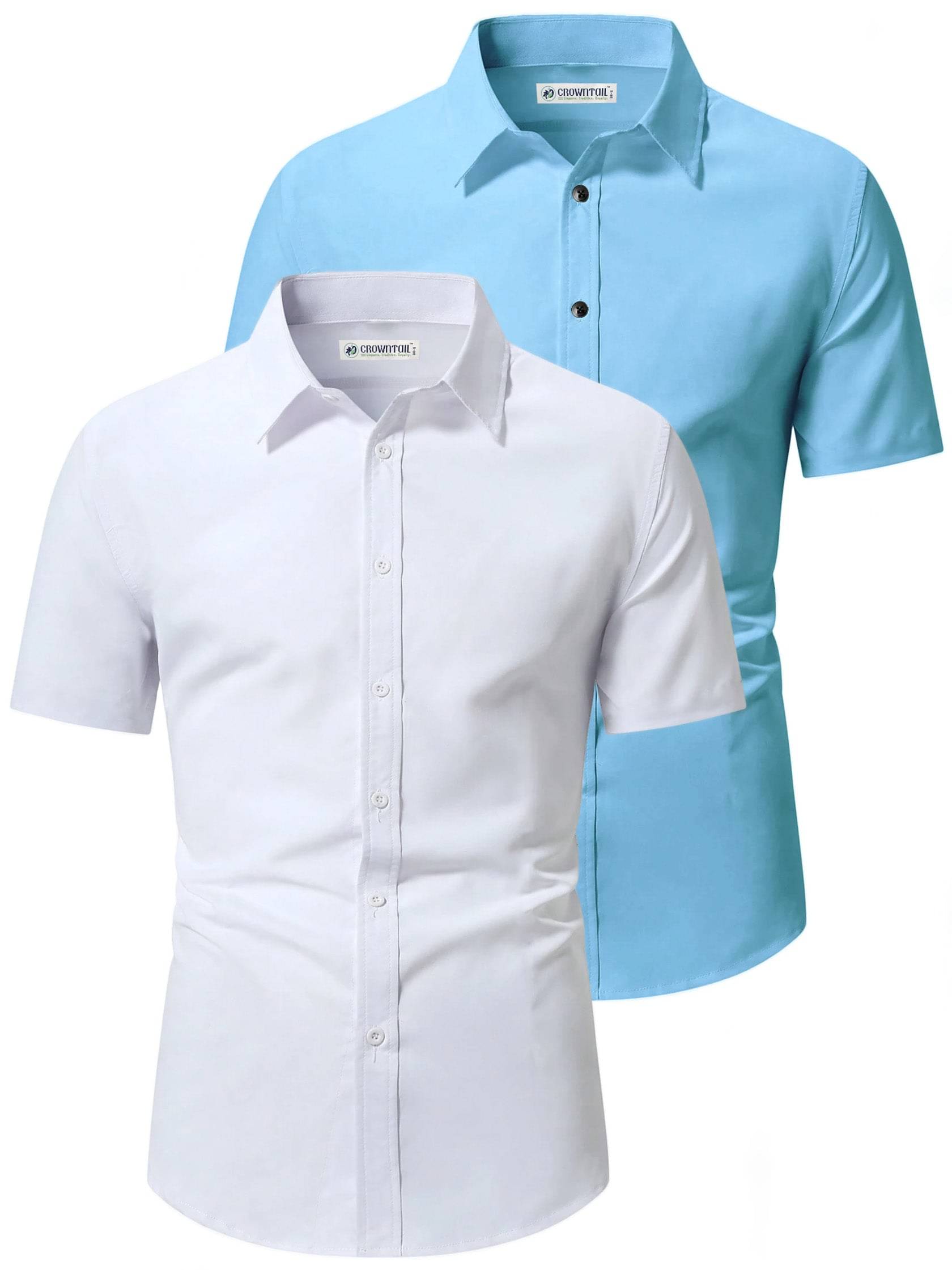 CROWNTAIL Cotton Blend Slim Fit Solids Half Sleeves Men's Casual Shirt - Light Blue ( Pack of 2 ) CROWNTAIL Cotton Blend Slim Fit Solids Half Sleeves Men's Casual Shirt - Light Blue ( Pack of 2 )