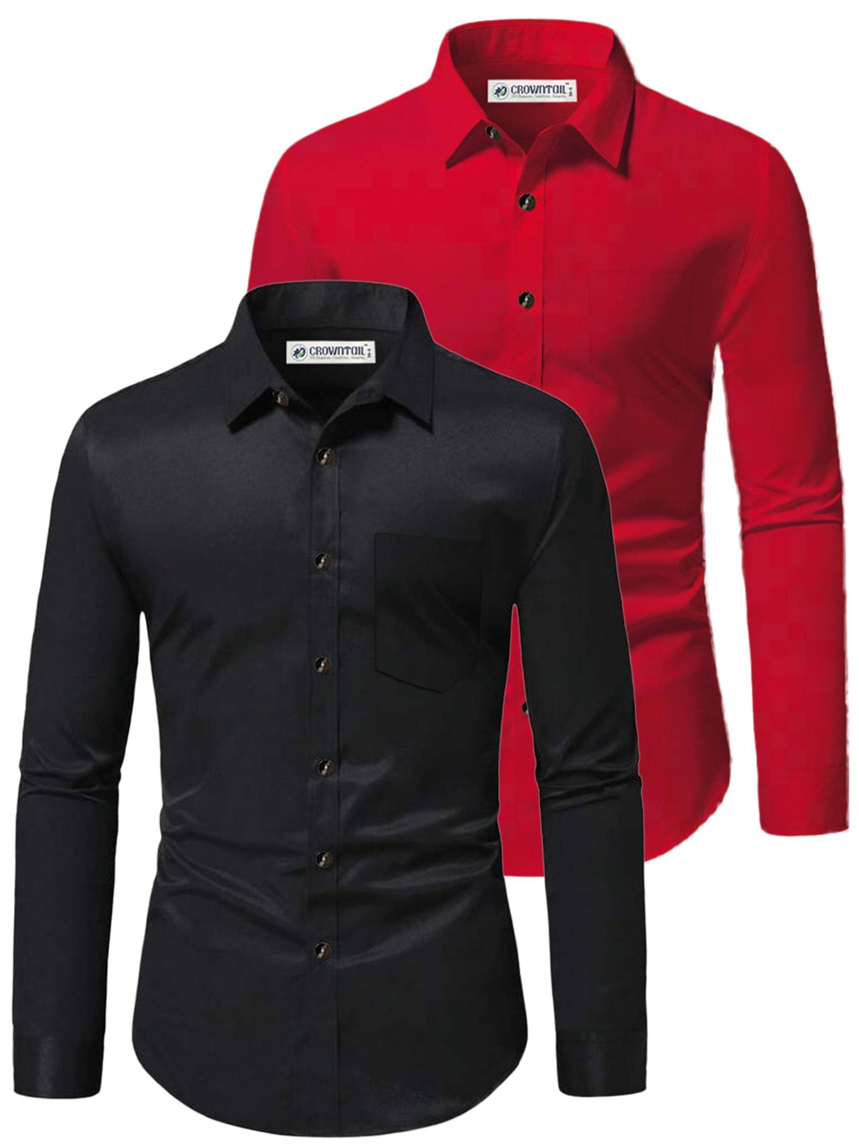    			CROWNTAIL Cotton Blend Slim Fit Solids Full Sleeves Men's Casual Shirt - Red ( Pack of 2 )