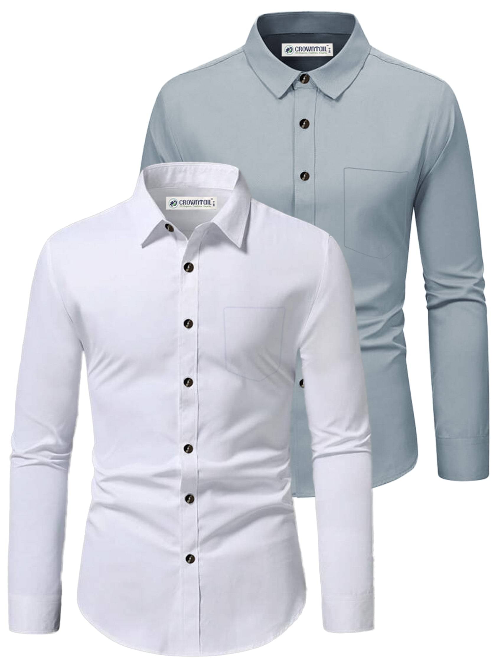     			CROWNTAIL Cotton Blend Slim Fit Solids Full Sleeves Men's Casual Shirt - Grey ( Pack of 2 )