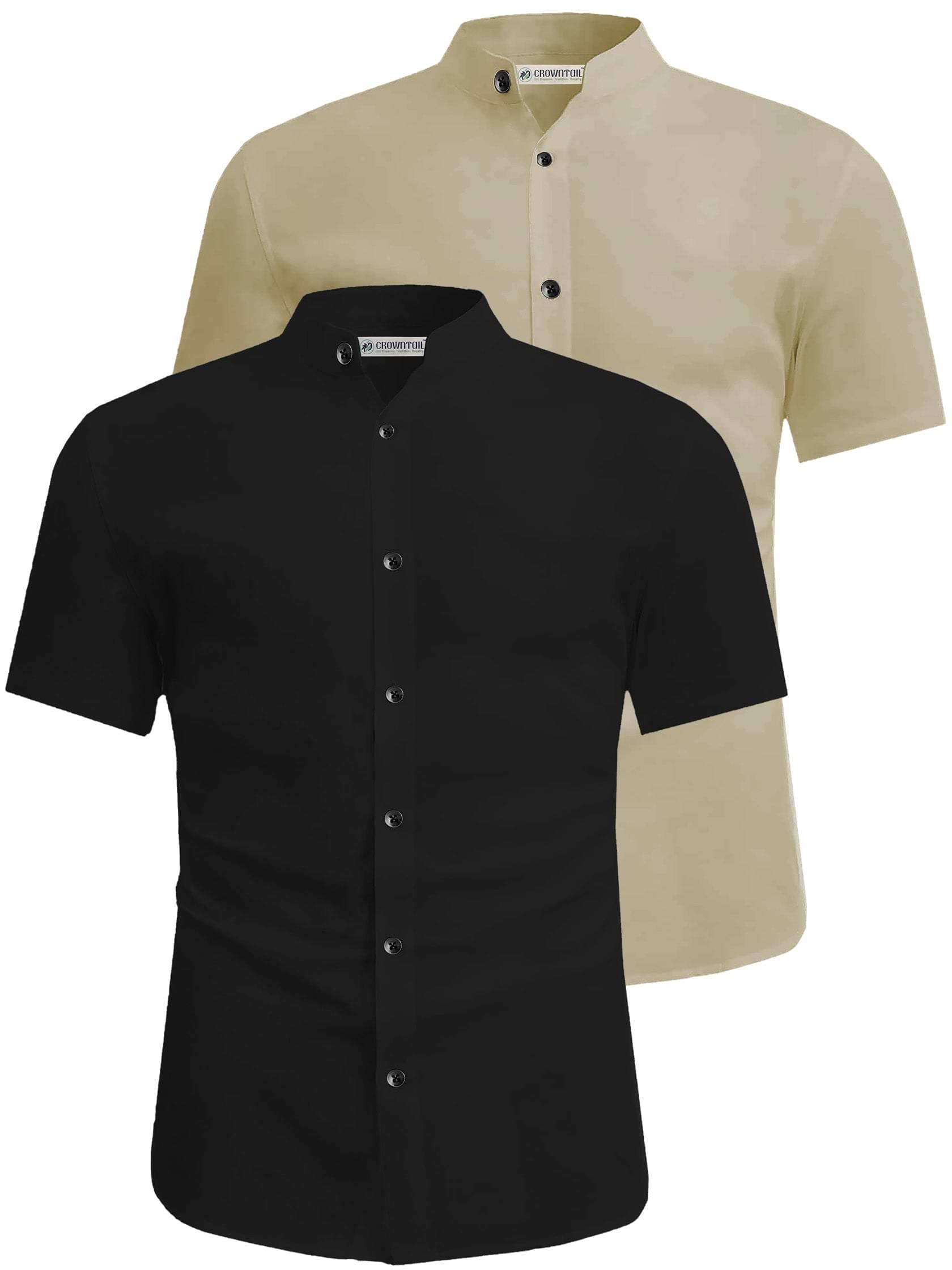     			CROWNTAIL Cotton Blend Slim Fit Solids Half Sleeves Men's Casual Shirt - Beige ( Pack of 2 )