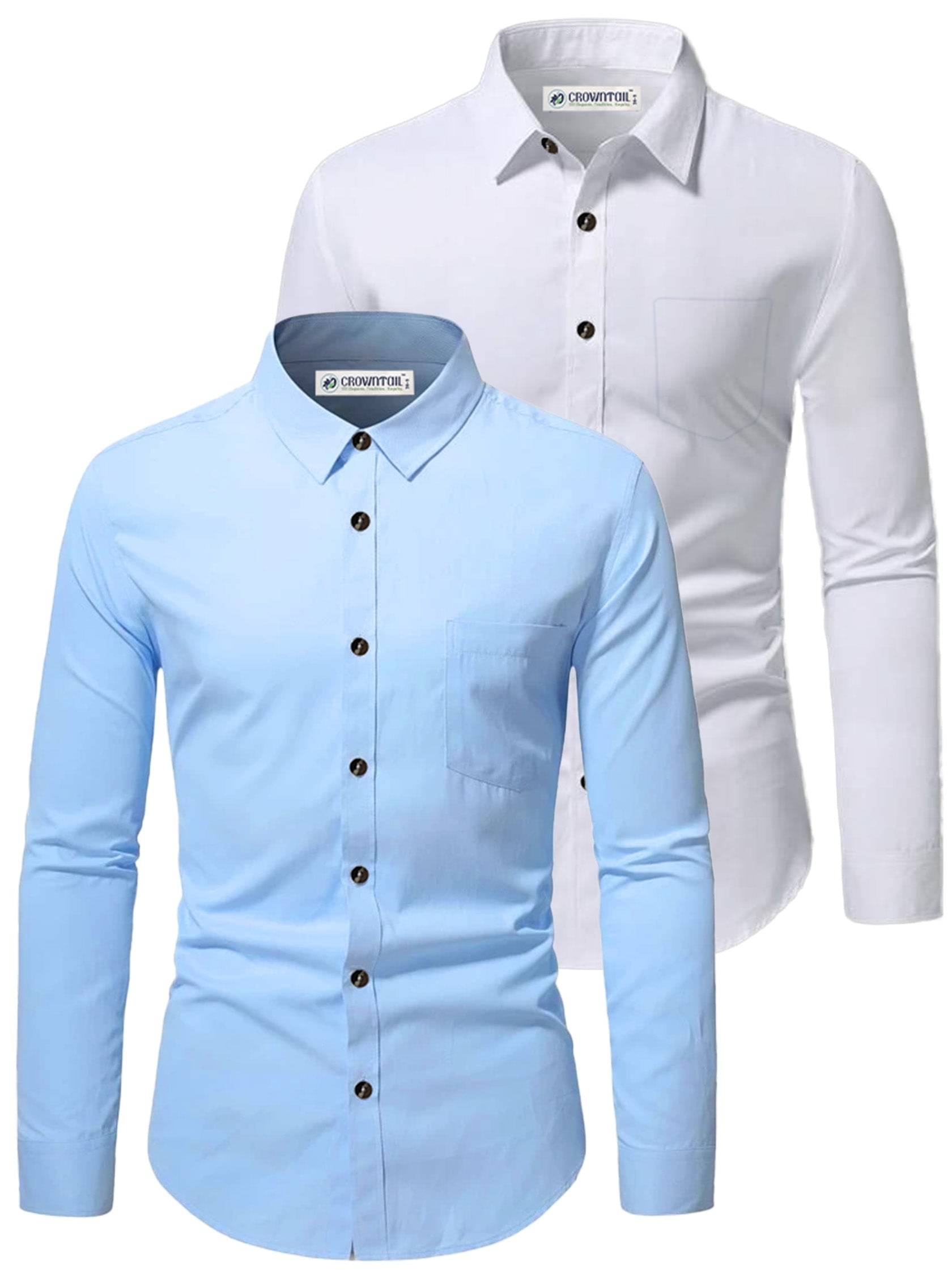CROWNTAIL Cotton Blend Slim Fit Solids Full Sleeves Men's Casual Shirt - Aqua Blue ( Pack of 2 )     			CROWNTAIL Cotton Blend Slim Fit Solids Full Sleeves Men's Casual Shirt - Aqua Blue ( Pack of 2 )