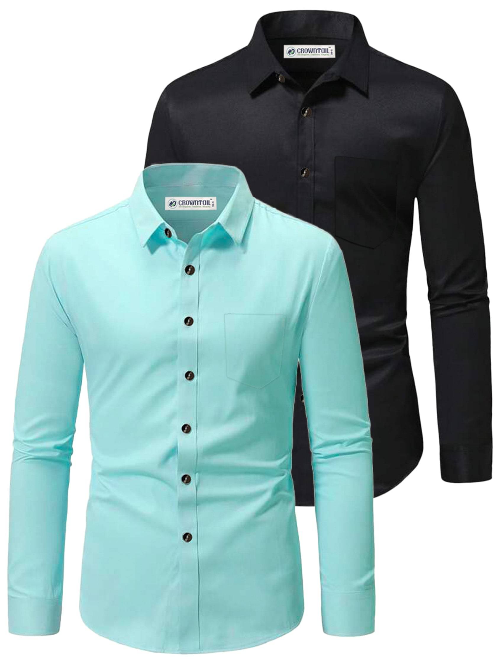 CROWNTAIL Cotton Blend Slim Fit Solids Full Sleeves Men's Casual Shirt - Light Blue ( Pack of 2 ) CROWNTAIL Cotton Blend Slim Fit Solids Full Sleeves Men's Casual Shirt - Light Blue ( Pack of 2 )