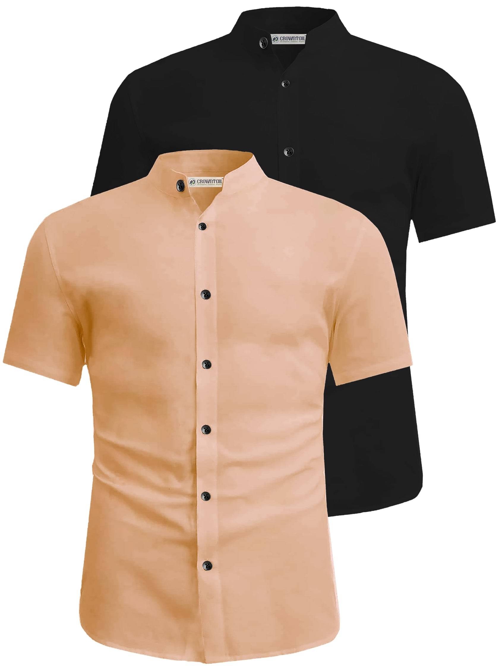 CROWNTAIL Cotton Blend Slim Fit Solids Half Sleeves Men's Casual Shirt - Orange ( Pack of 2 ) CROWNTAIL Cotton Blend Slim Fit Solids Half Sleeves Men's Casual Shirt - Orange ( Pack of 2 )