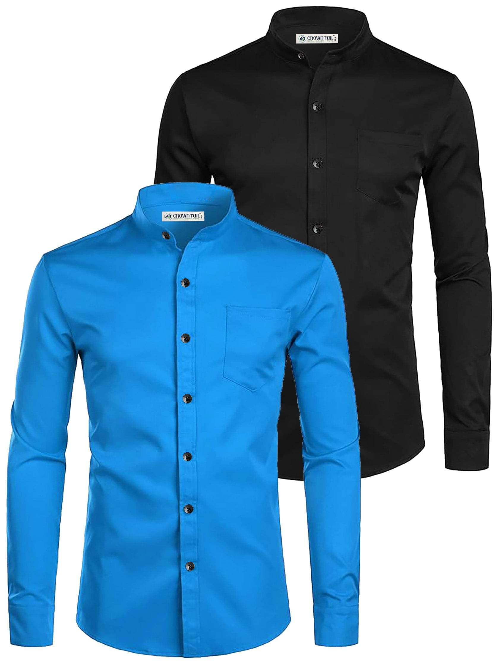 CROWNTAIL Cotton Blend Slim Fit Solids Full Sleeves Men's Casual Shirt - Turquoise ( Pack of 2 )     			CROWNTAIL Cotton Blend Slim Fit Solids Full Sleeves Men's Casual Shirt - Turquoise ( Pack of 2 )
