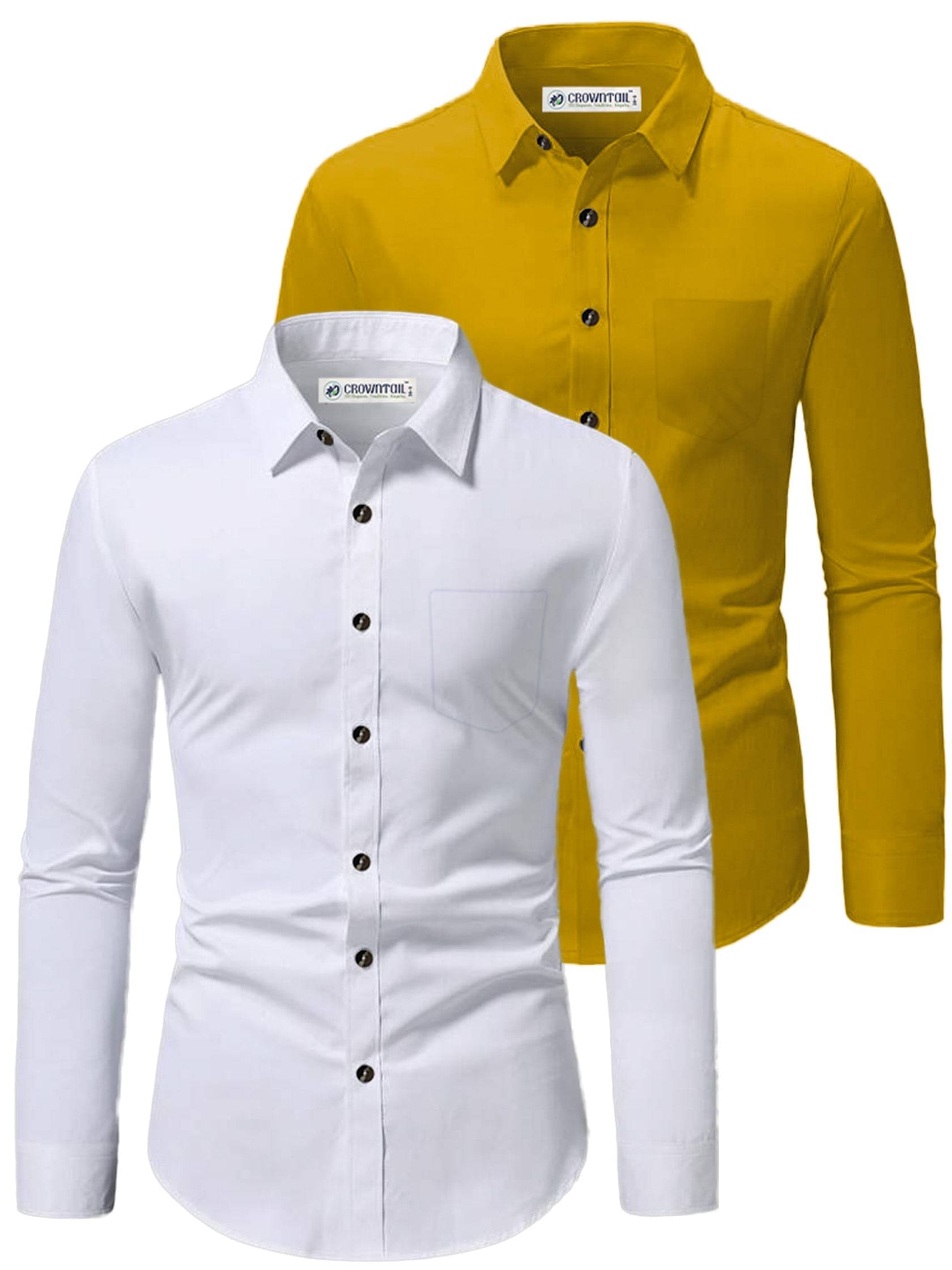     			CROWNTAIL Cotton Blend Slim Fit Solids Full Sleeves Men's Casual Shirt - Yellow ( Pack of 2 )