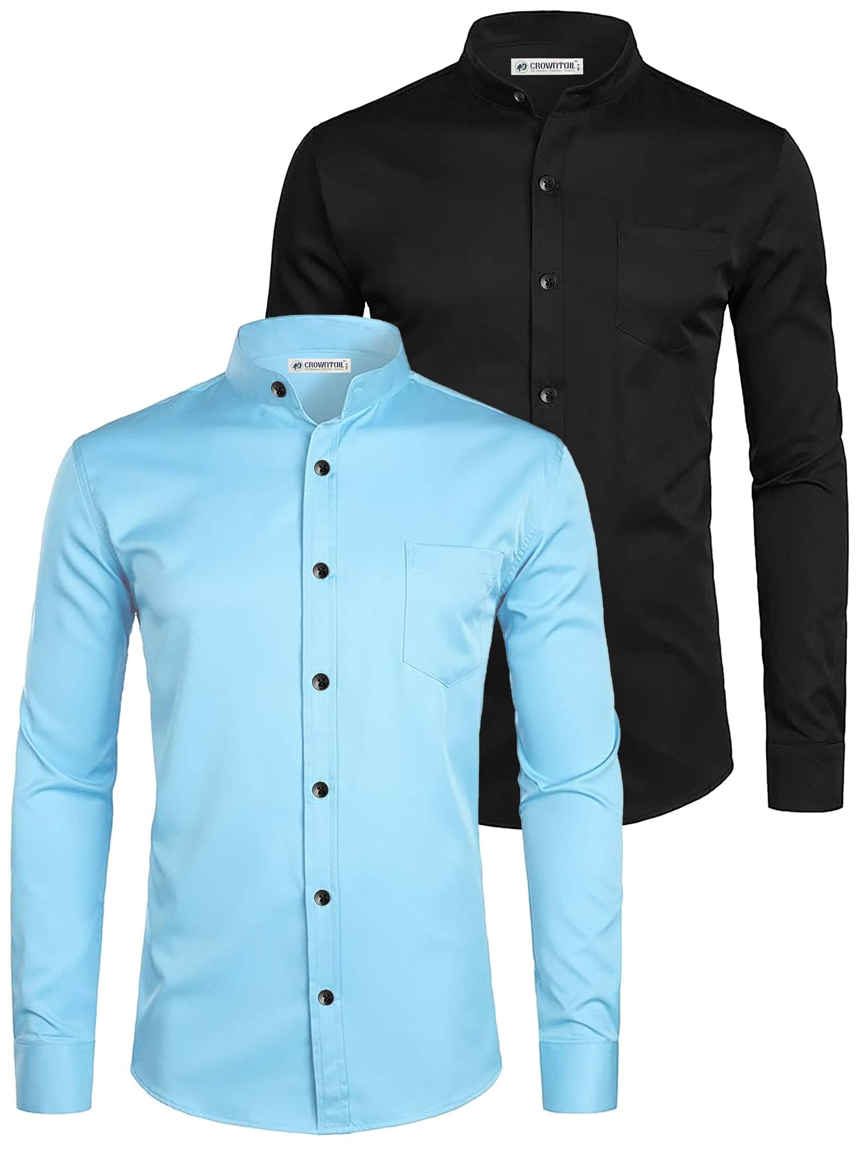 CROWNTAIL Cotton Blend Slim Fit Solids Full Sleeves Men's Casual Shirt - Light Blue ( Pack of 2 )     			CROWNTAIL Cotton Blend Slim Fit Solids Full Sleeves Men's Casual Shirt - Light Blue ( Pack of 2 )