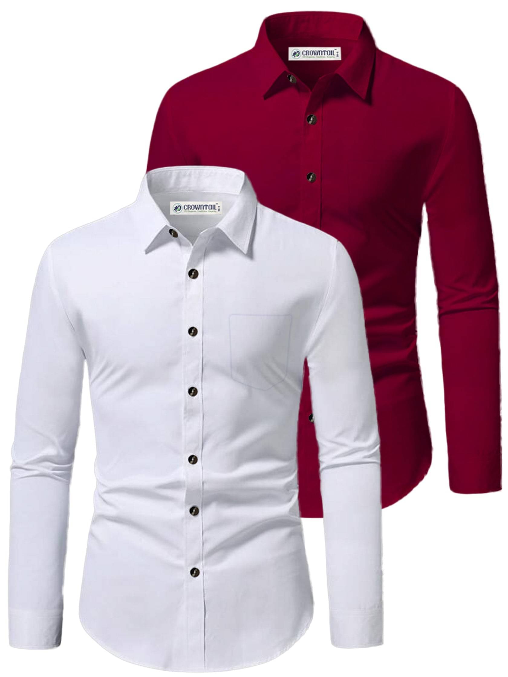     			CROWNTAIL Cotton Blend Slim Fit Solids Full Sleeves Men's Casual Shirt - Maroon ( Pack of 2 )