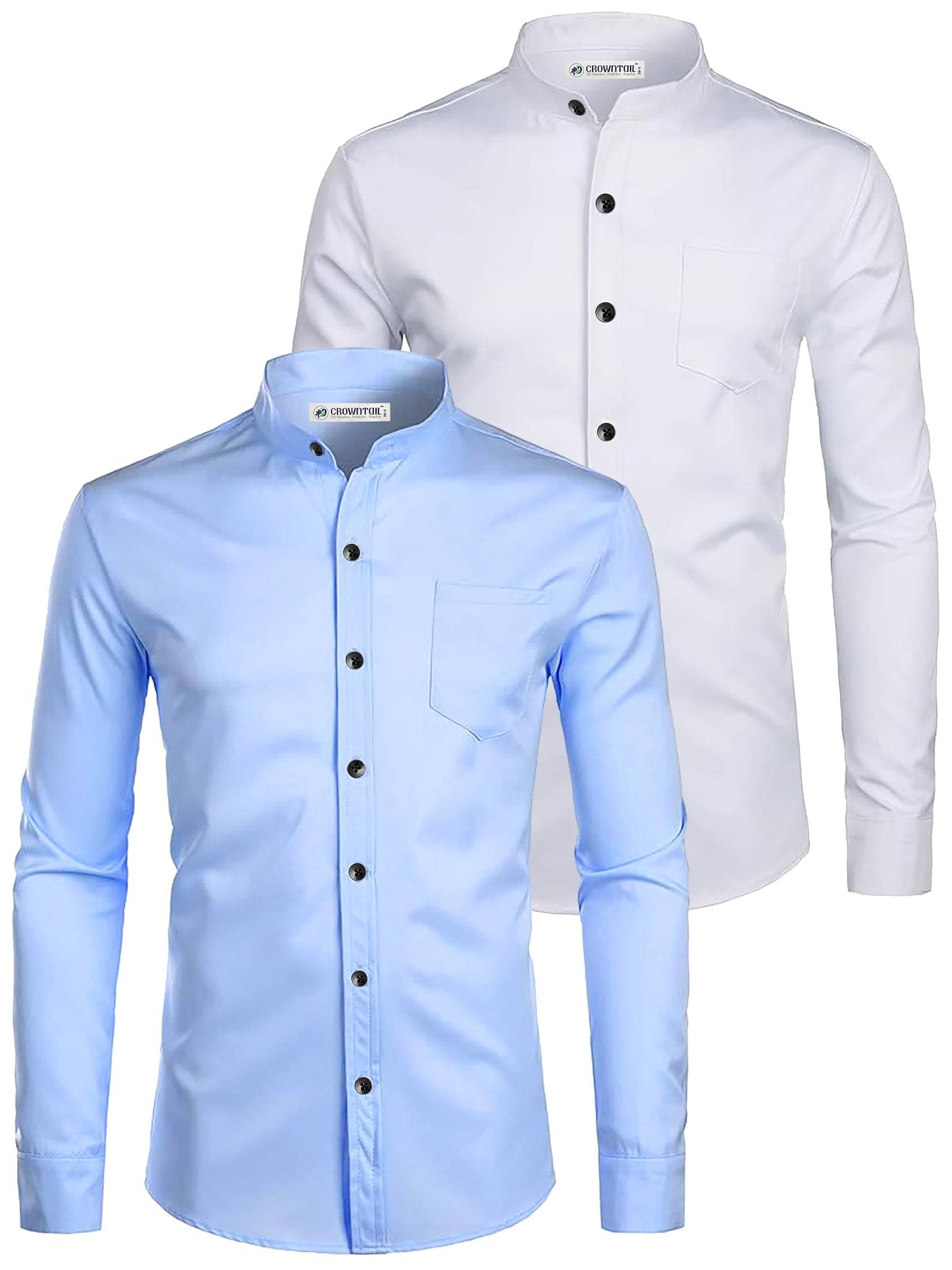     			CROWNTAIL Cotton Blend Slim Fit Solids Full Sleeves Men's Casual Shirt - Aqua Blue ( Pack of 2 )