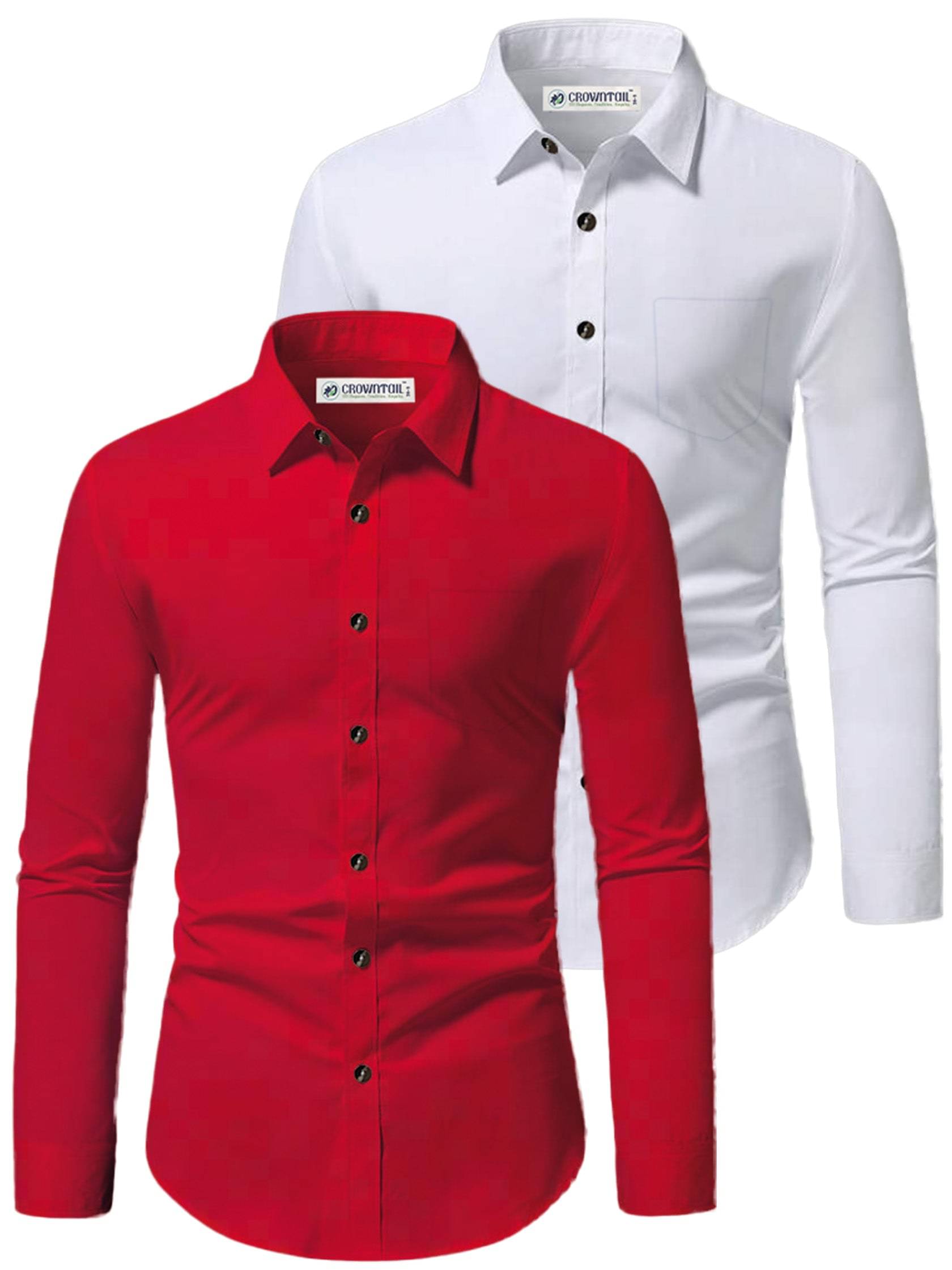 CROWNTAIL Cotton Blend Slim Fit Solids Full Sleeves Men's Casual Shirt - Red ( Pack of 2 ) CROWNTAIL Cotton Blend Slim Fit Solids Full Sleeves Men's Casual Shirt - Red ( Pack of 2 )