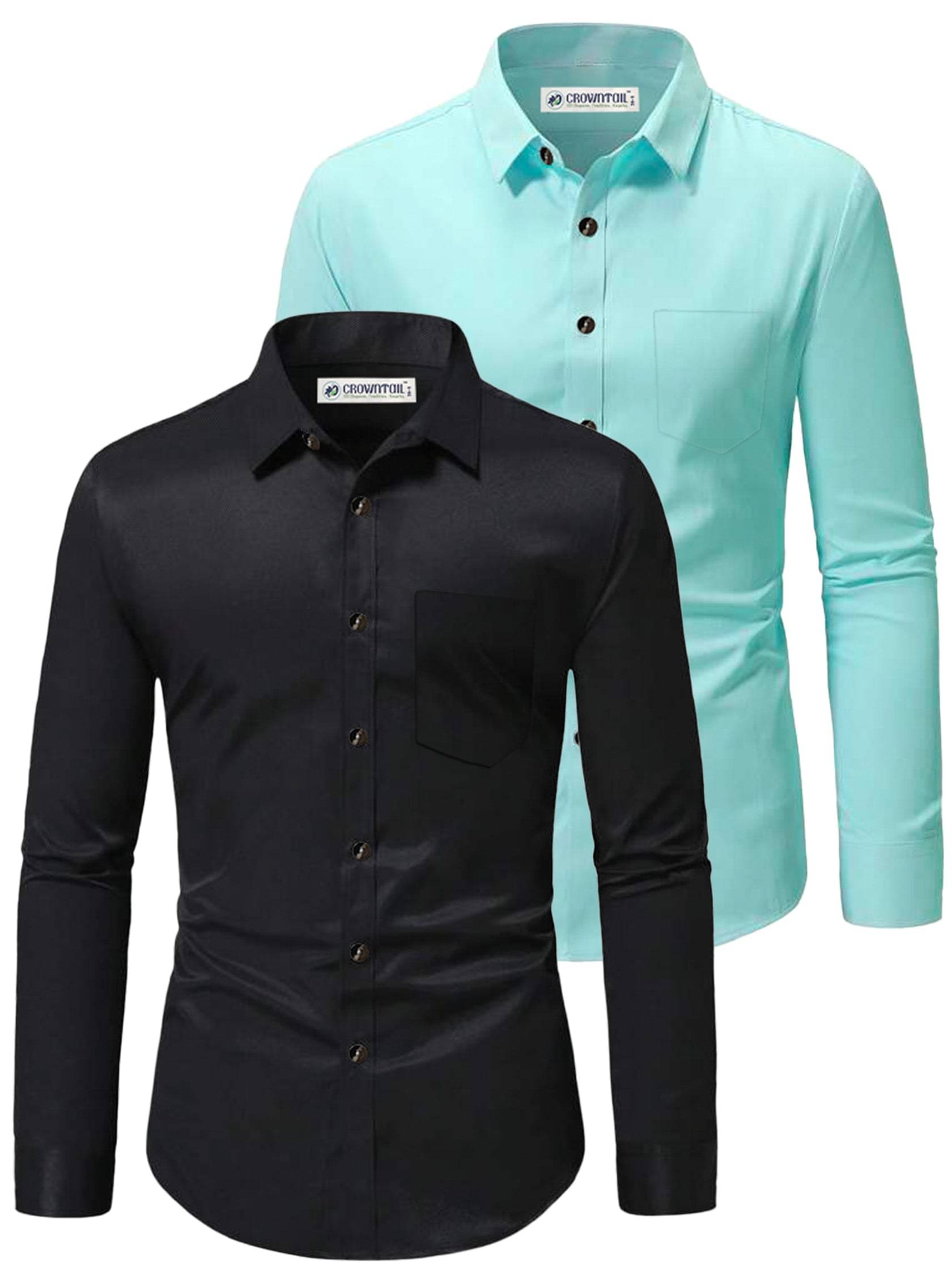 CROWNTAIL Cotton Blend Slim Fit Solids Full Sleeves Men's Casual Shirt - Light Blue ( Pack of 2 )     			CROWNTAIL Cotton Blend Slim Fit Solids Full Sleeves Men's Casual Shirt - Light Blue ( Pack of 2 )