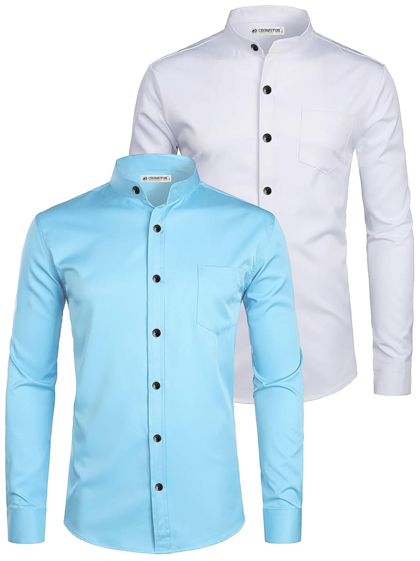     			CROWNTAIL Cotton Blend Slim Fit Solids Full Sleeves Men's Casual Shirt - Light Blue ( Pack of 2 )